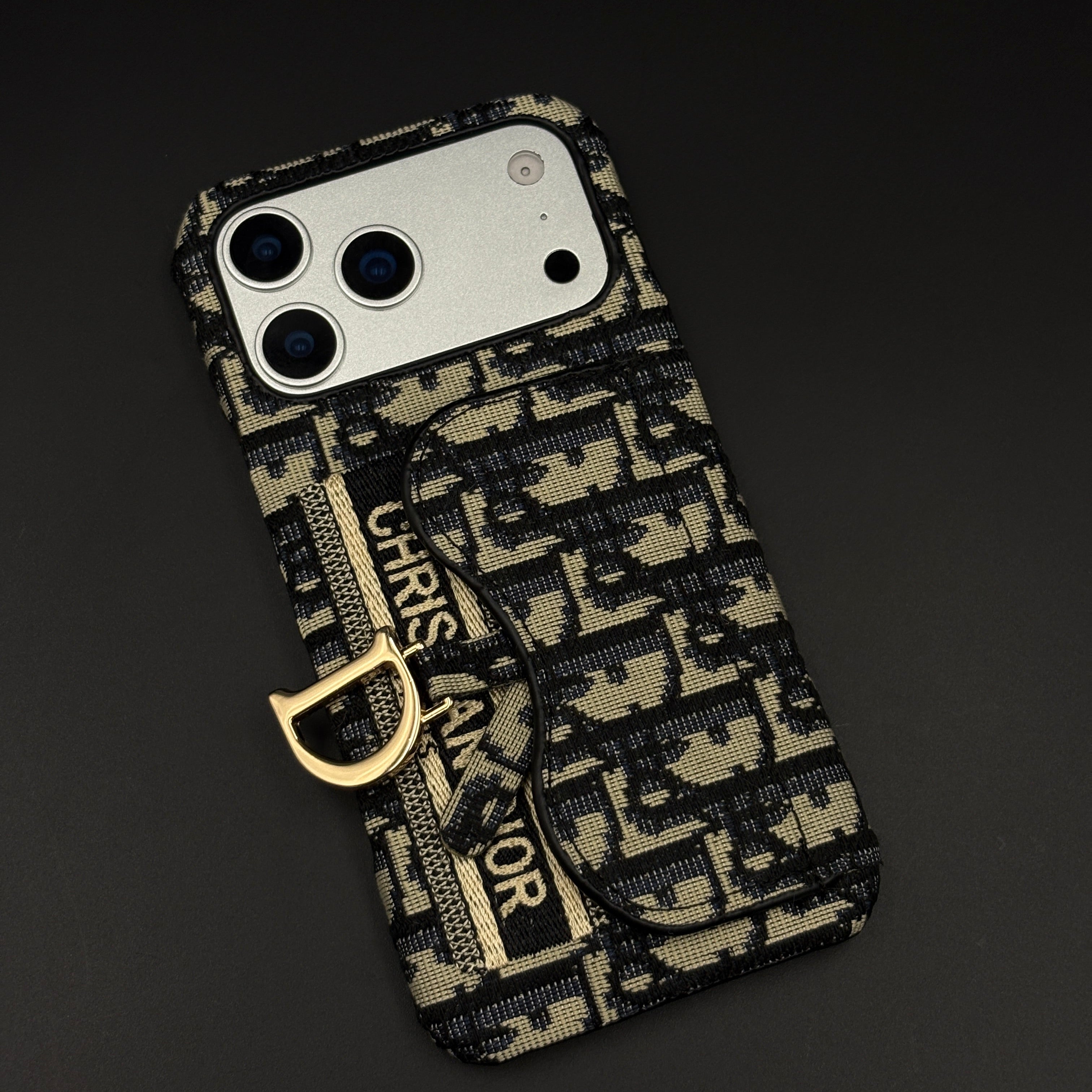Luxury Monogram Cardholder Case with Charm for iPhone 17 Series | Designer CD Pattern Wallet Edition