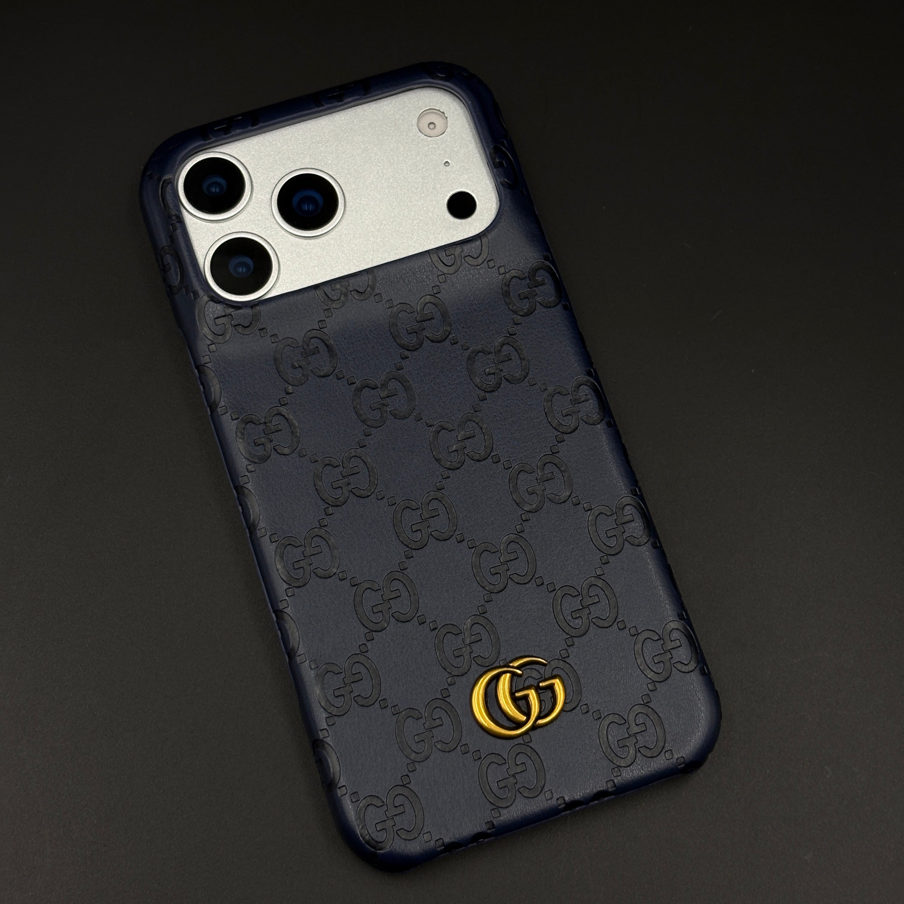 Luxury GG Monogram Leather Mobile Case Cover for iPhone 17 Series | Premium Embossed Monogram | Slim Fit
