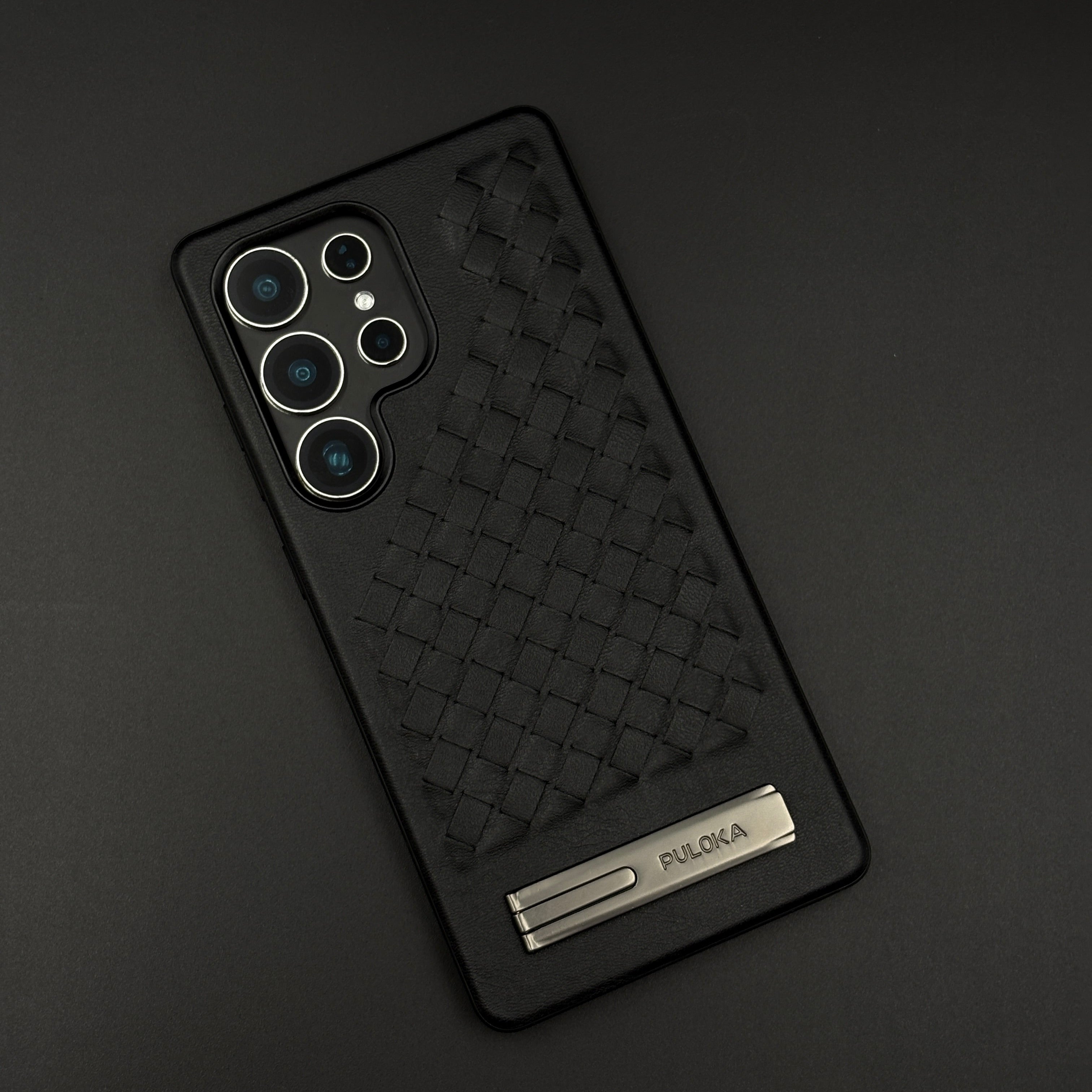 Leather Grid Pattern Kickstand Case for Samsung Galaxy S25 Ultra | Slim Shockproof Protective Cover