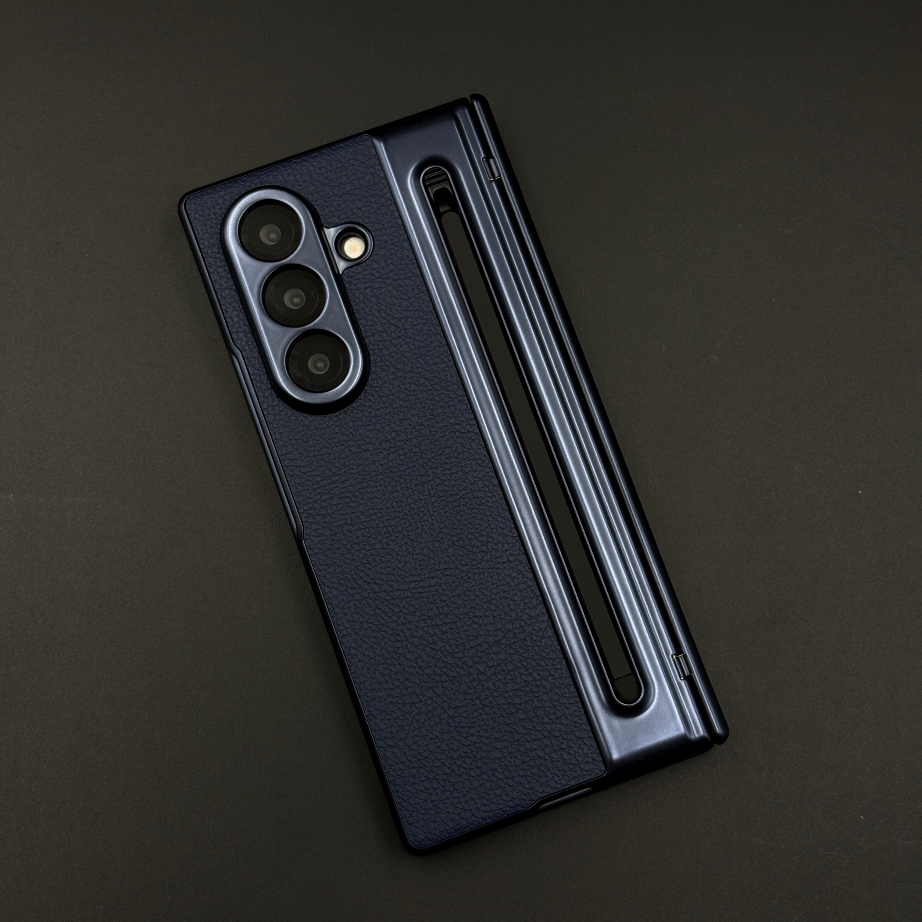 All-in-One Case | Leather Texture with Pen for Samsung Galaxy Z Fold 7 | Front Screen Protector & Side Hinge Protection