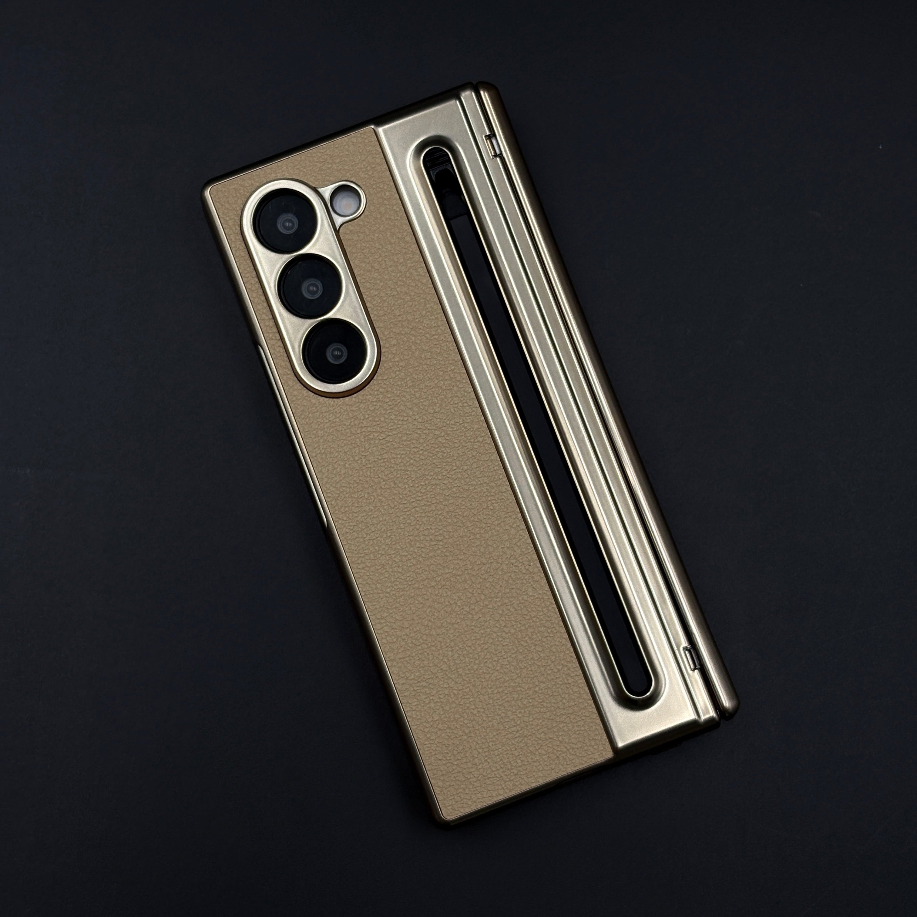 All-in-One Case | Leather Texture with Pen for Samsung Galaxy Z Fold 6 | Front Screen Protector & Side Hinge Protection