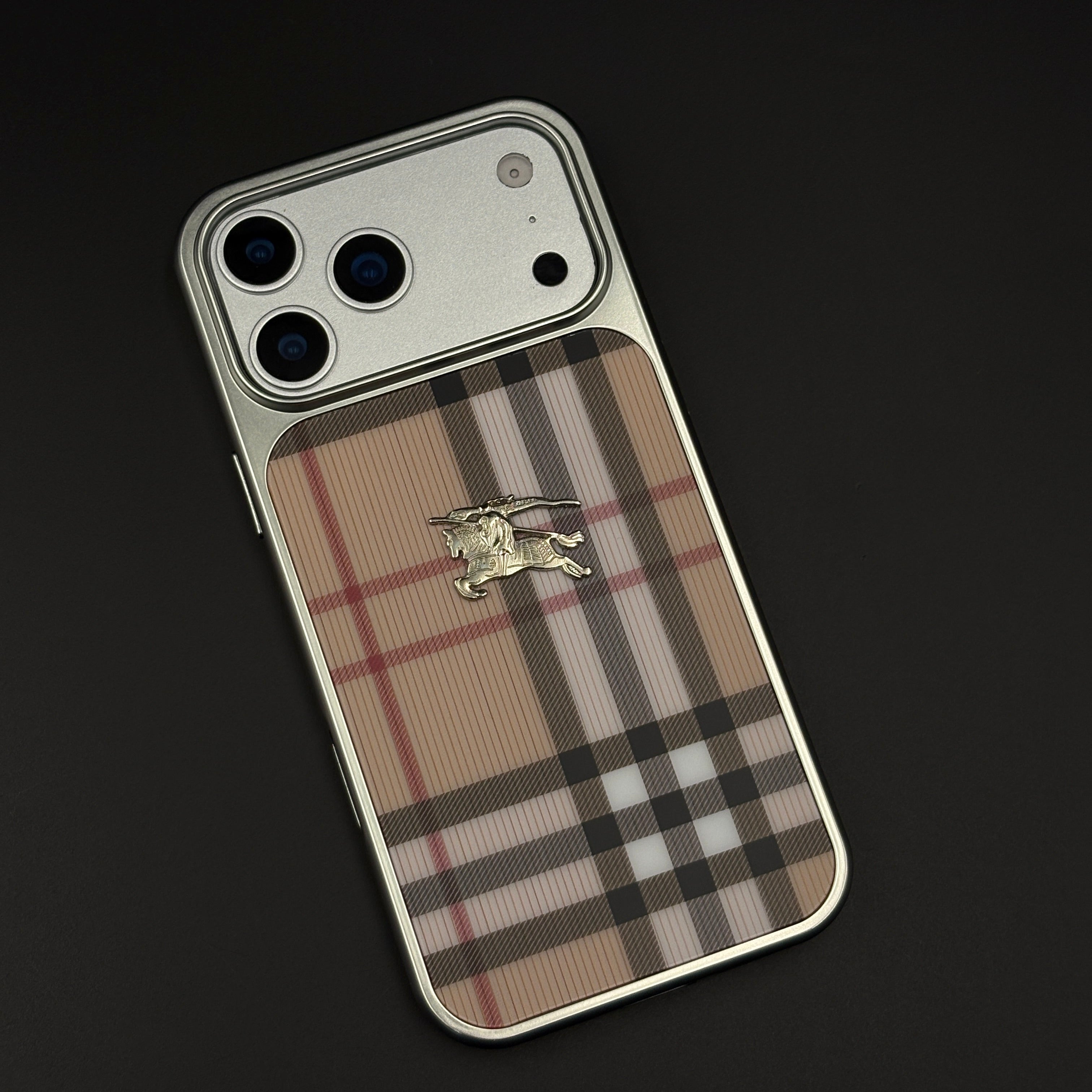 Luxury BBRY Check Plaid Metal Style Frame Case for iPhone 17 Series | Premium Designer Back Cover
