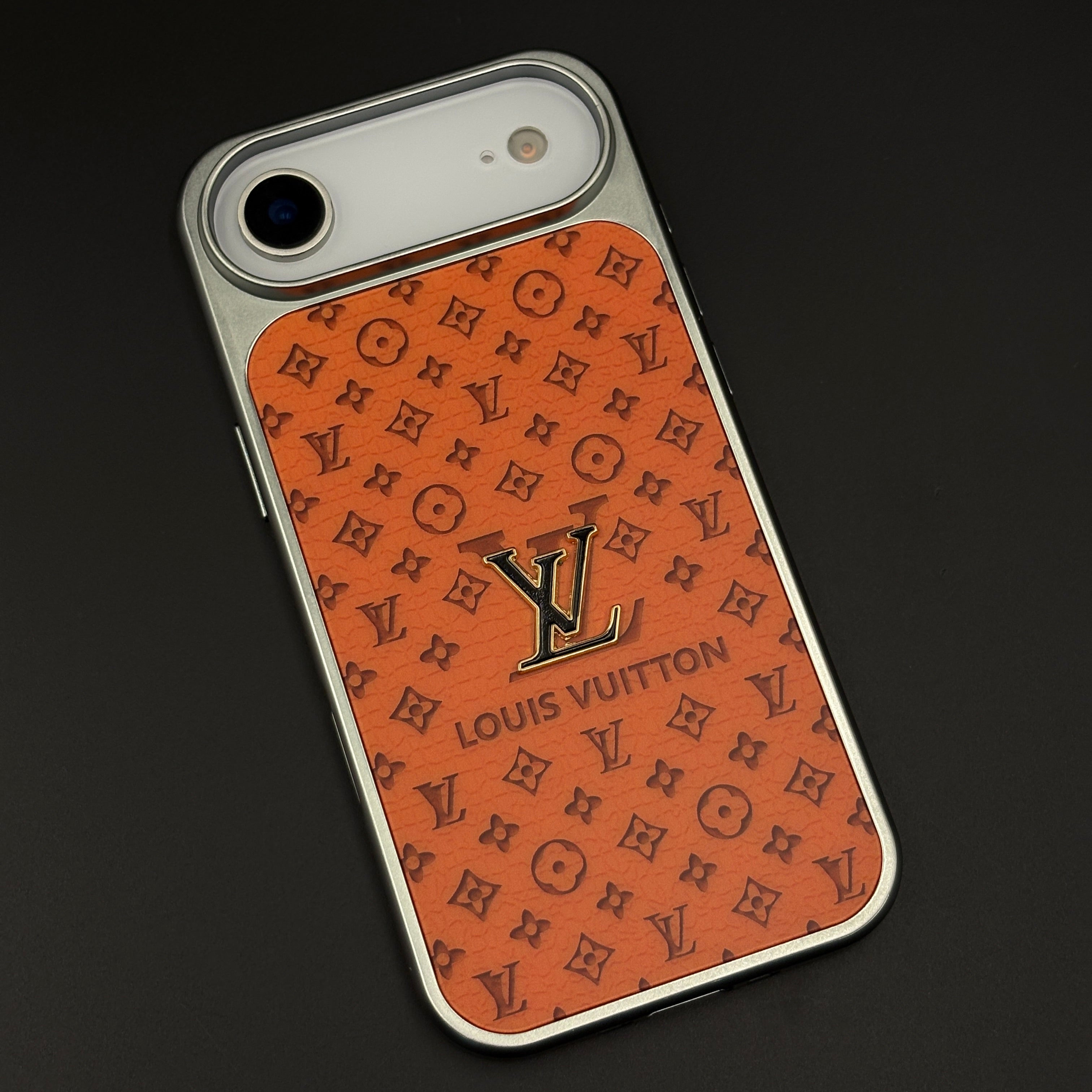 Luxury Brand Metal Style Frame Leather Case for iPhone 17 Air | Premium Embossed Back Cover