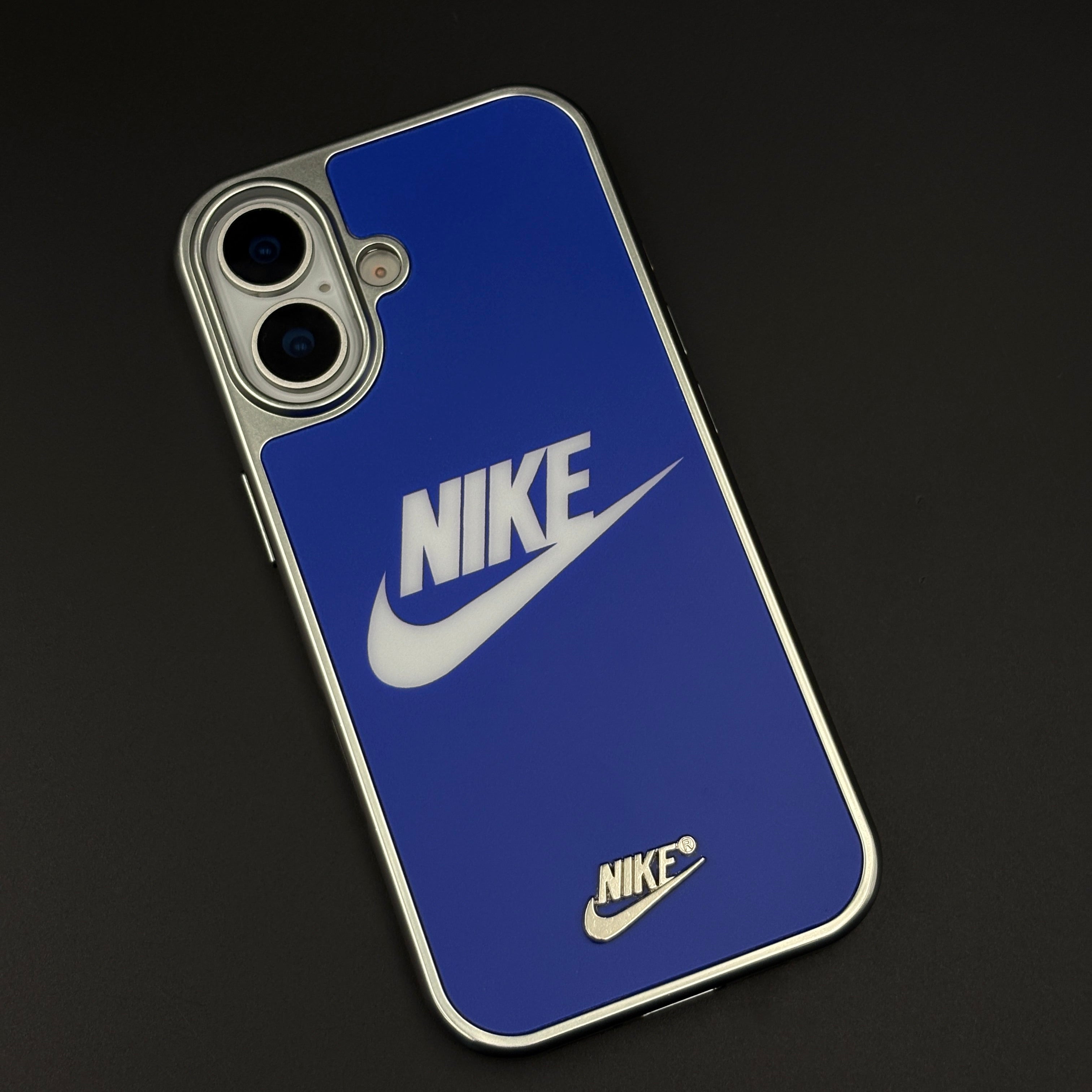 Premium Sport Brand Blue Metal Frame Just Do It Case for iPhone 17 | Sleek Back Cover