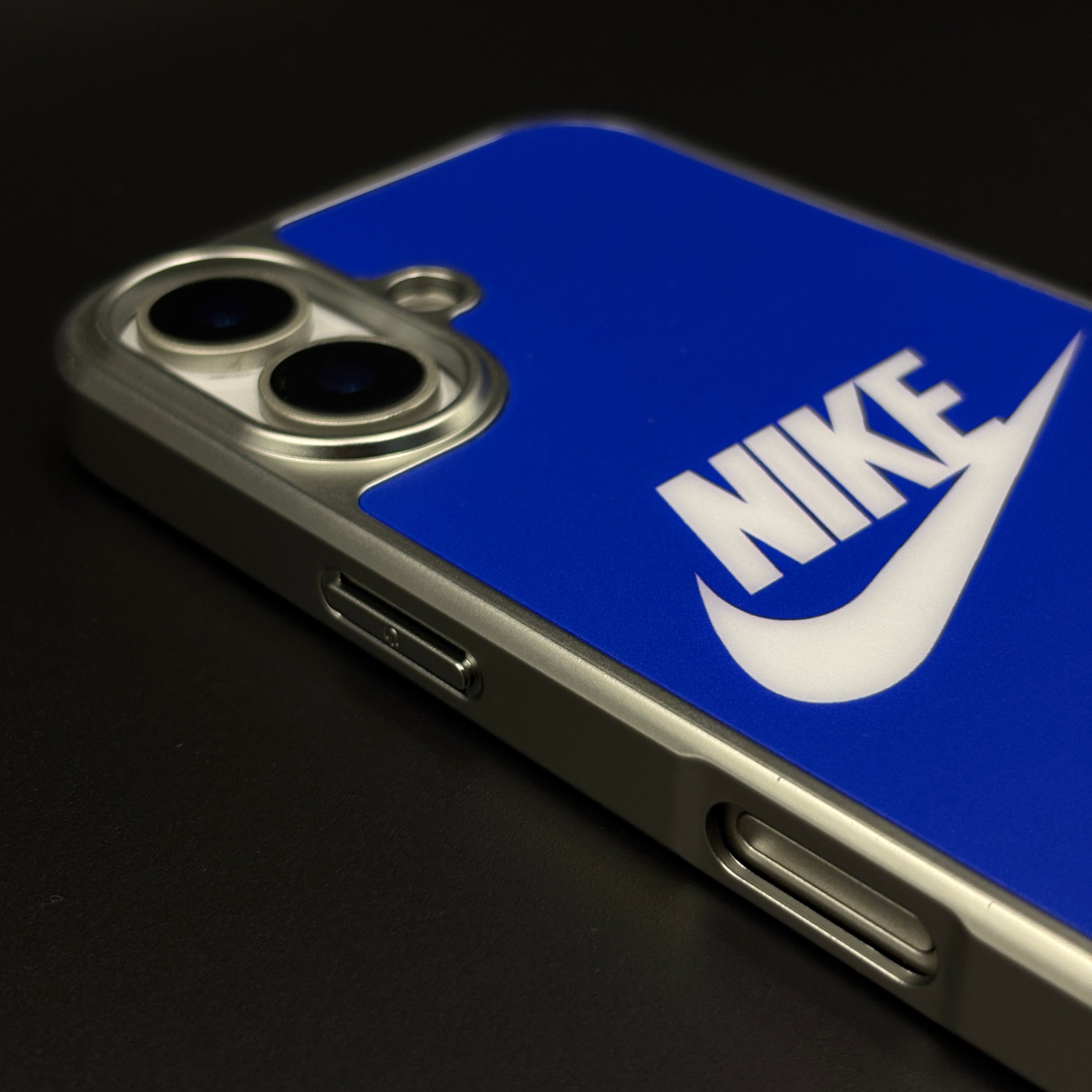 Premium Sport Brand Blue Metal Frame Just Do It Case for iPhone 17 | Sleek Back Cover