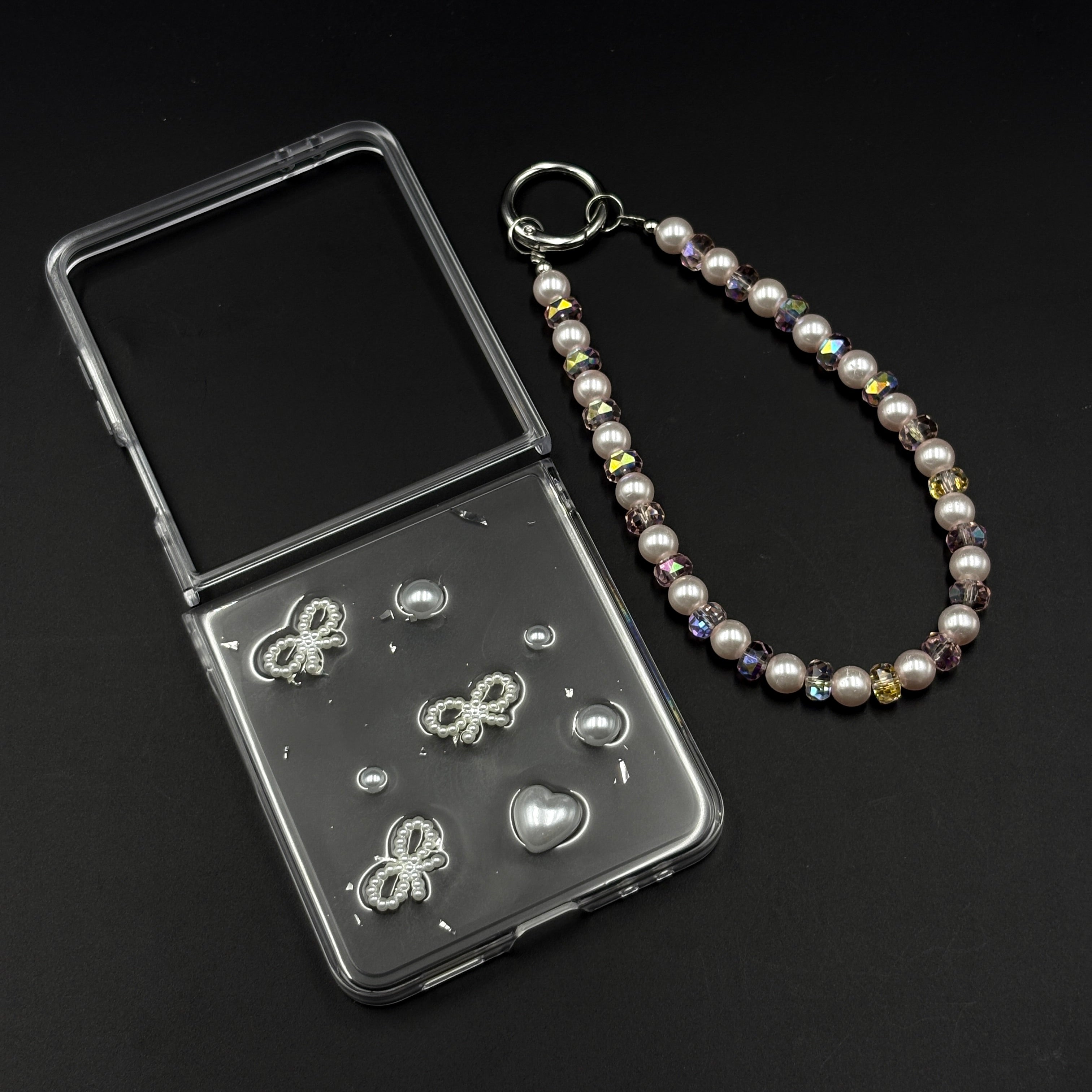Pearl Butterfly Case with Beaded Charm Strap for Samsung Galaxy Z Flip 7 | Elegant Protective Cover