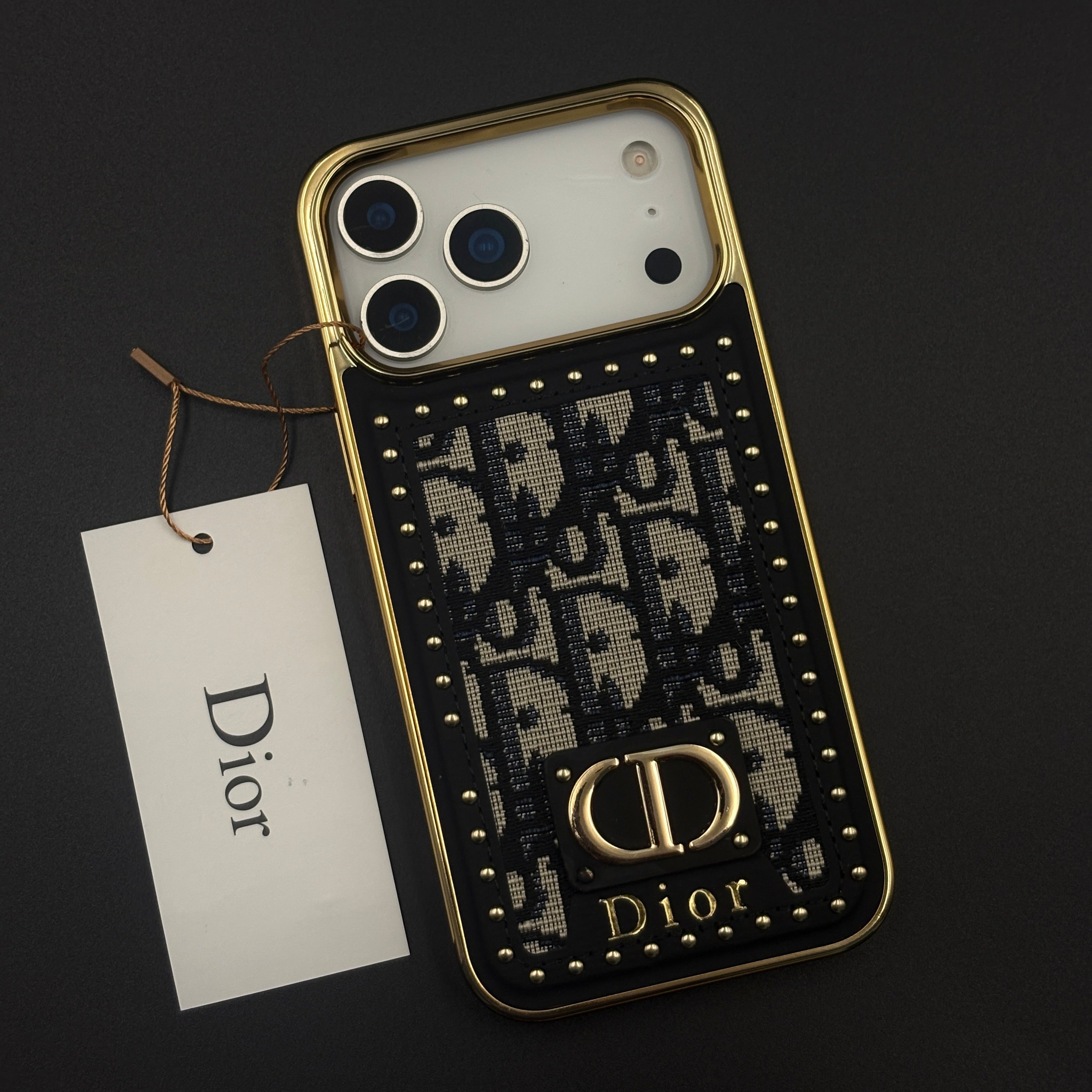Gold Chrome Border CD Monogram Case for iPhone 17 Series
