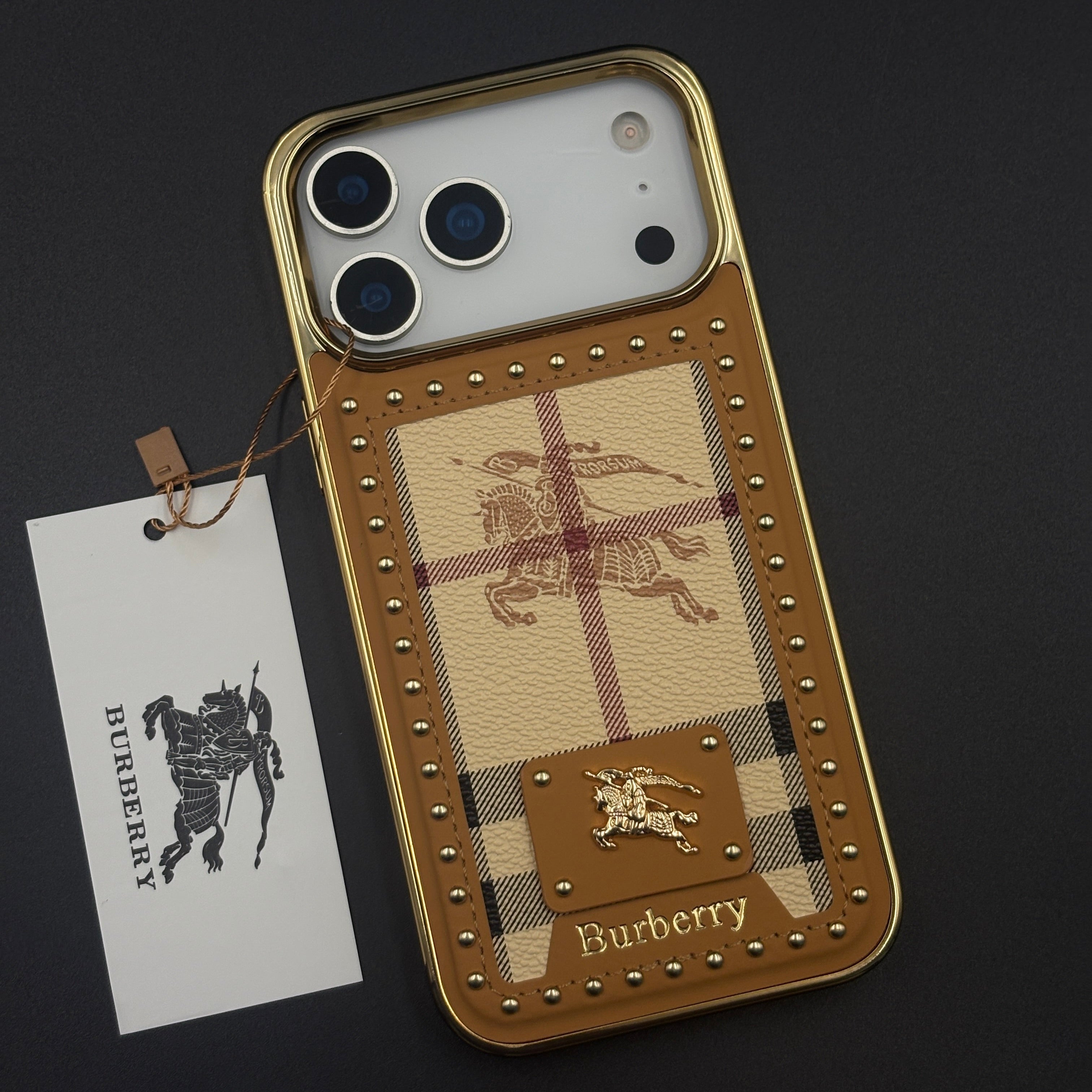 Gold Chrome Border BBRY Monogram Case for iPhone 17 Series