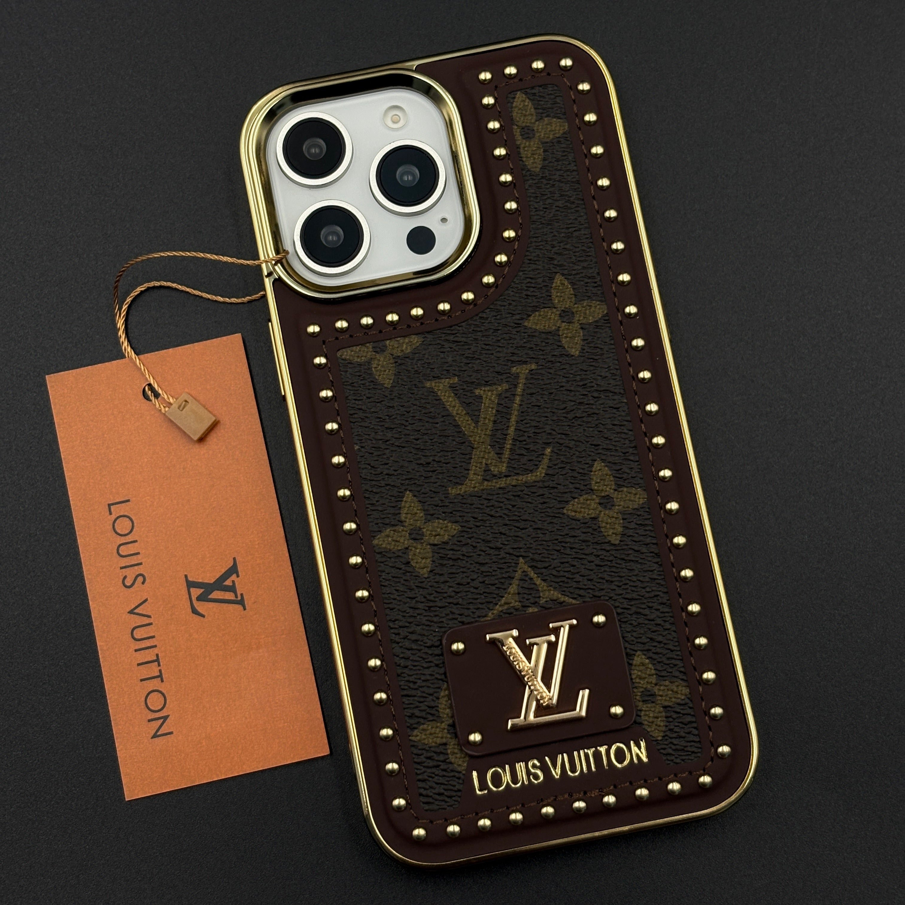 Gold Chrome Border Luxury Fashion Brand Monogram Case for iPhone