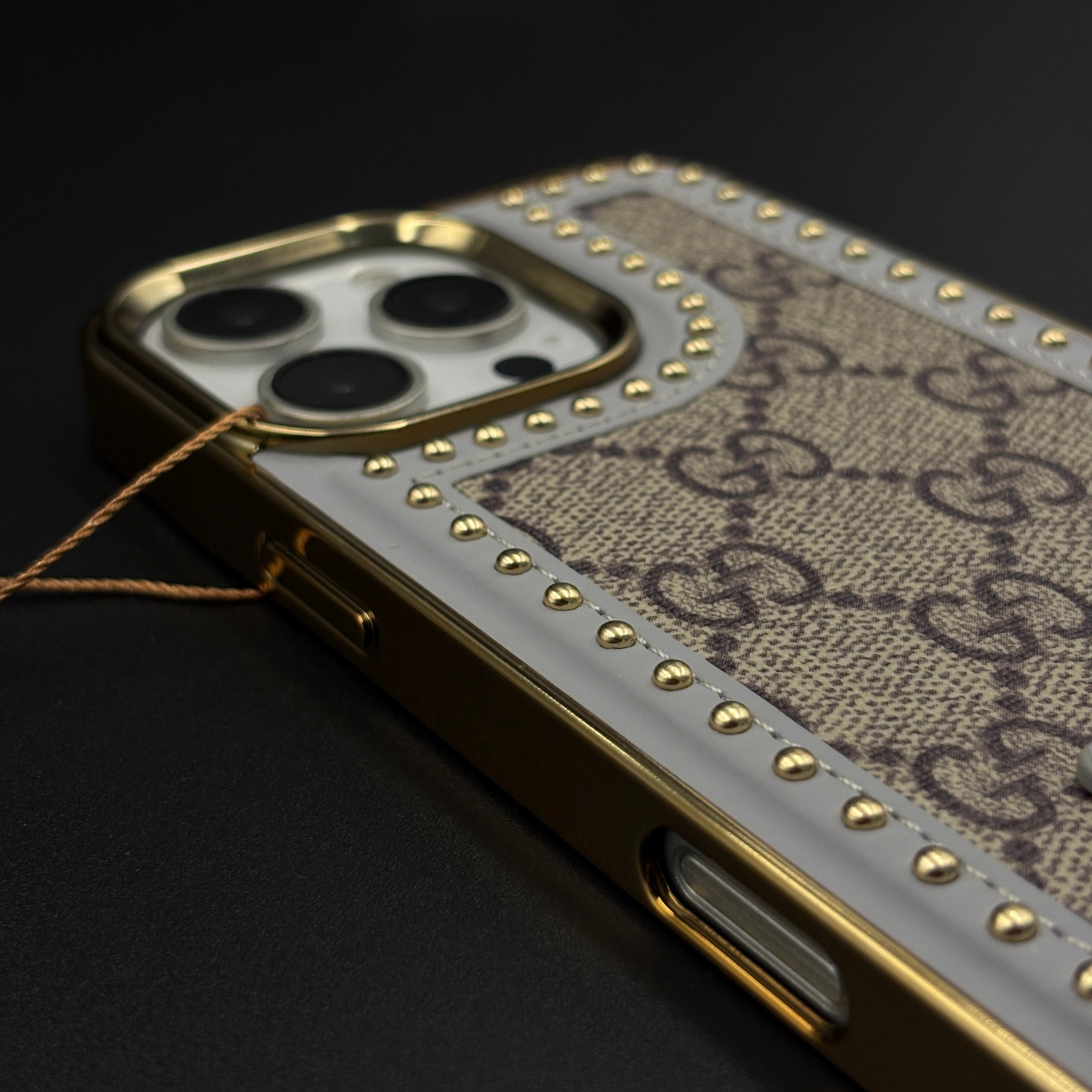 Gold Chrome Border GG Monogram Case for iPhone