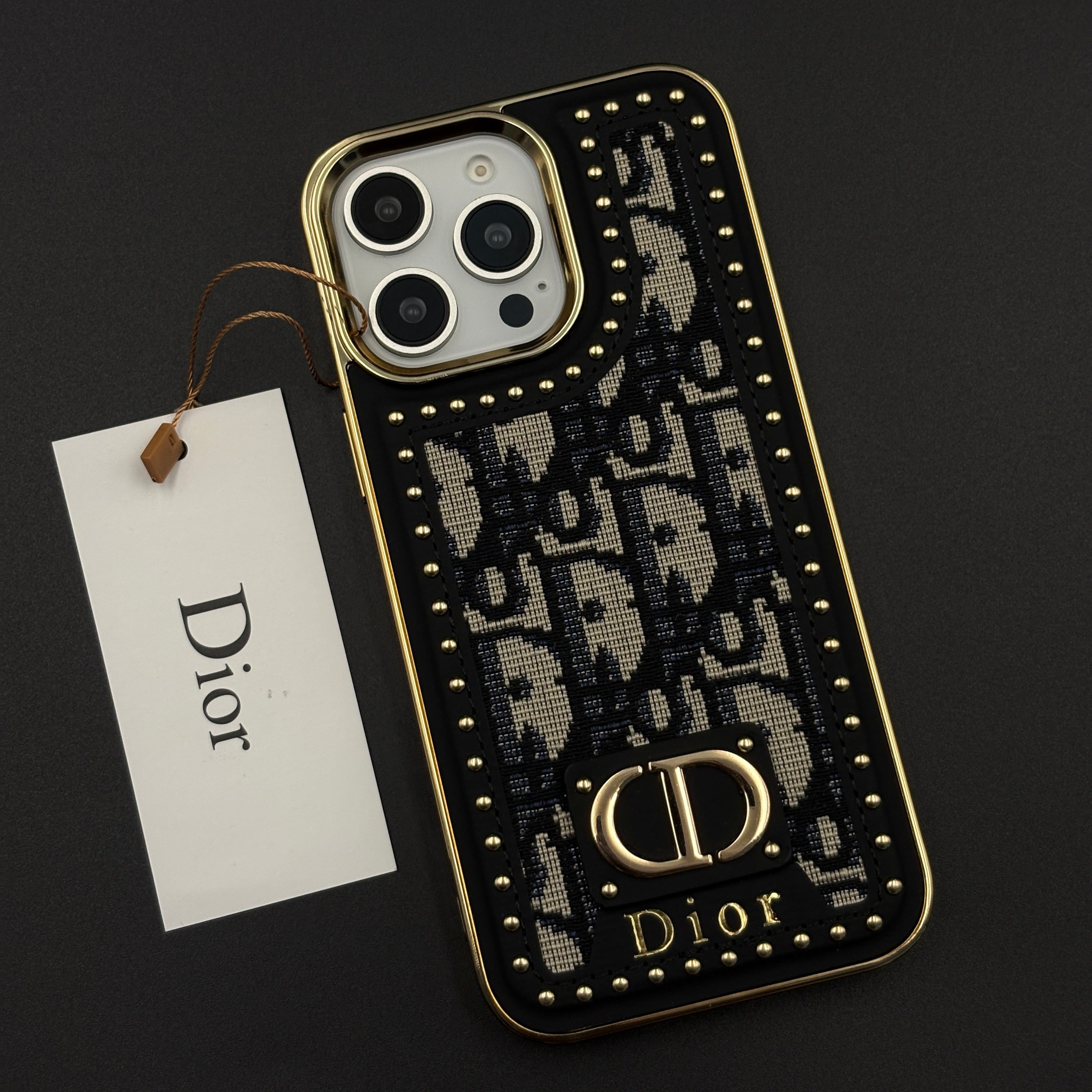 Gold Chrome Border CD Monogram Case for iPhone