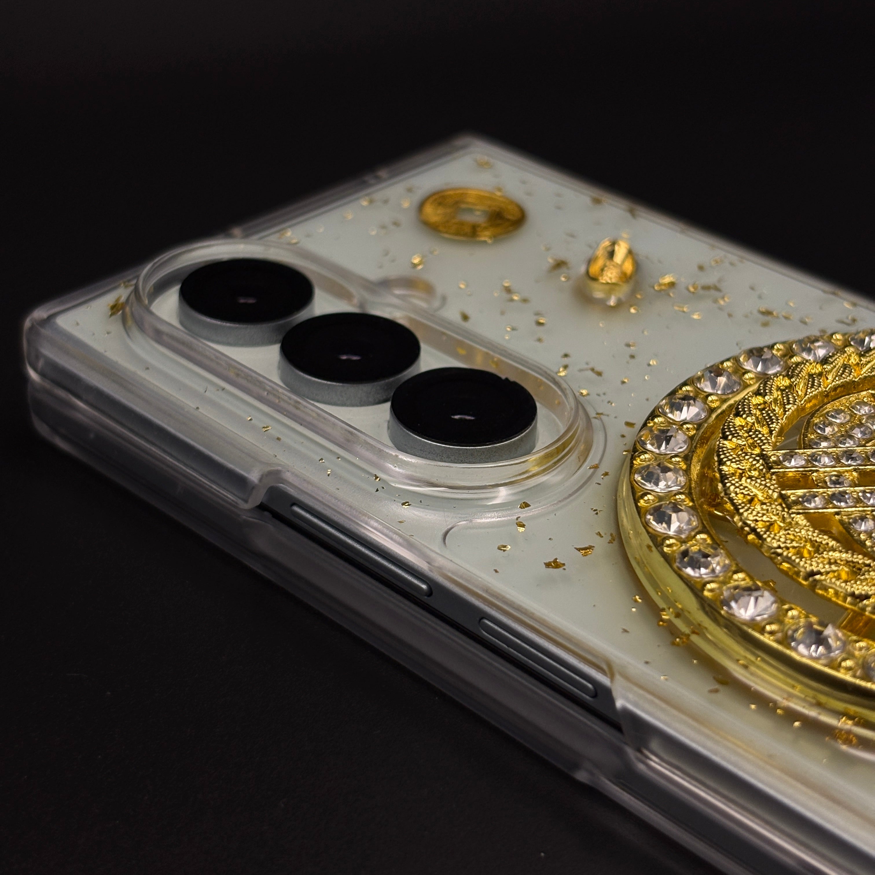 Luxury Rotating Dollar Case for Samsung Galaxy Z Fold 6 | Gold Bling Coin Design with Beaded Wrist Strap
