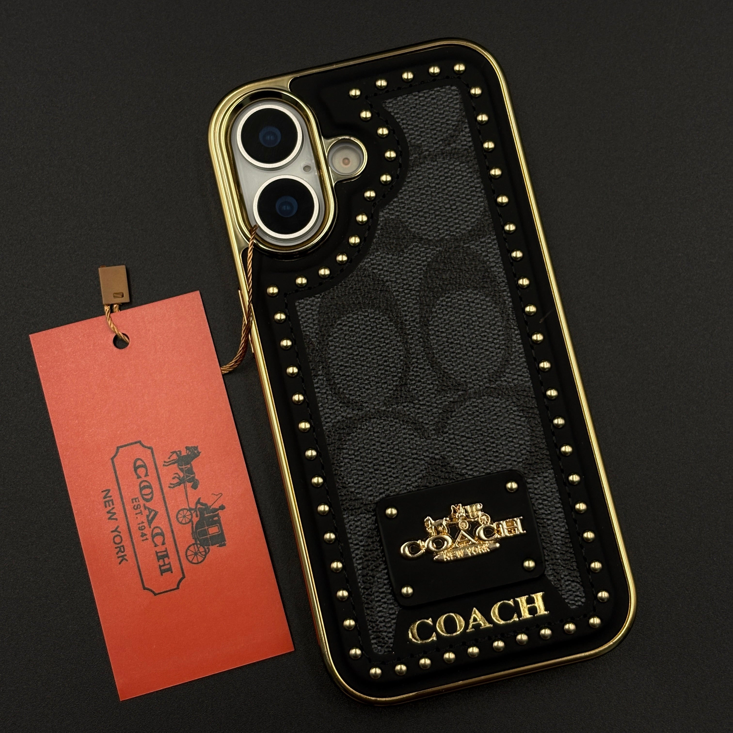Gold Chrome Border CC Monogram Case for iPhone 17
