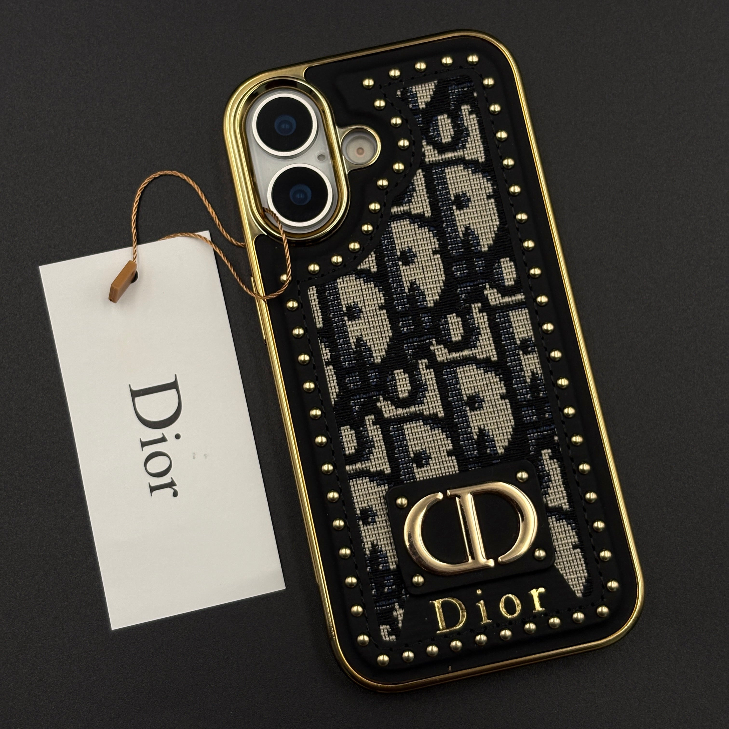 Gold Chrome Border CD Monogram Case for iPhone 17