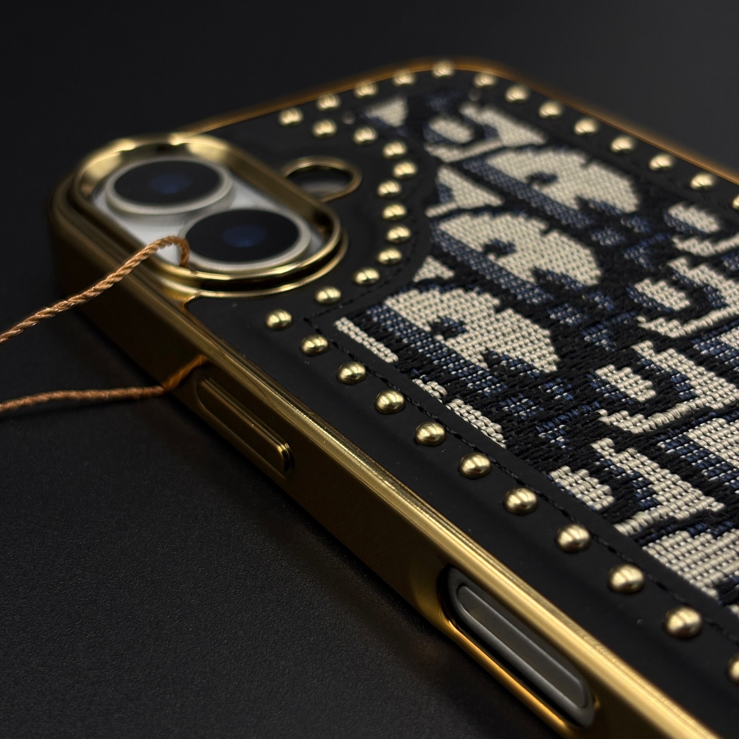 Gold Chrome Border CD Monogram Case for iPhone 17