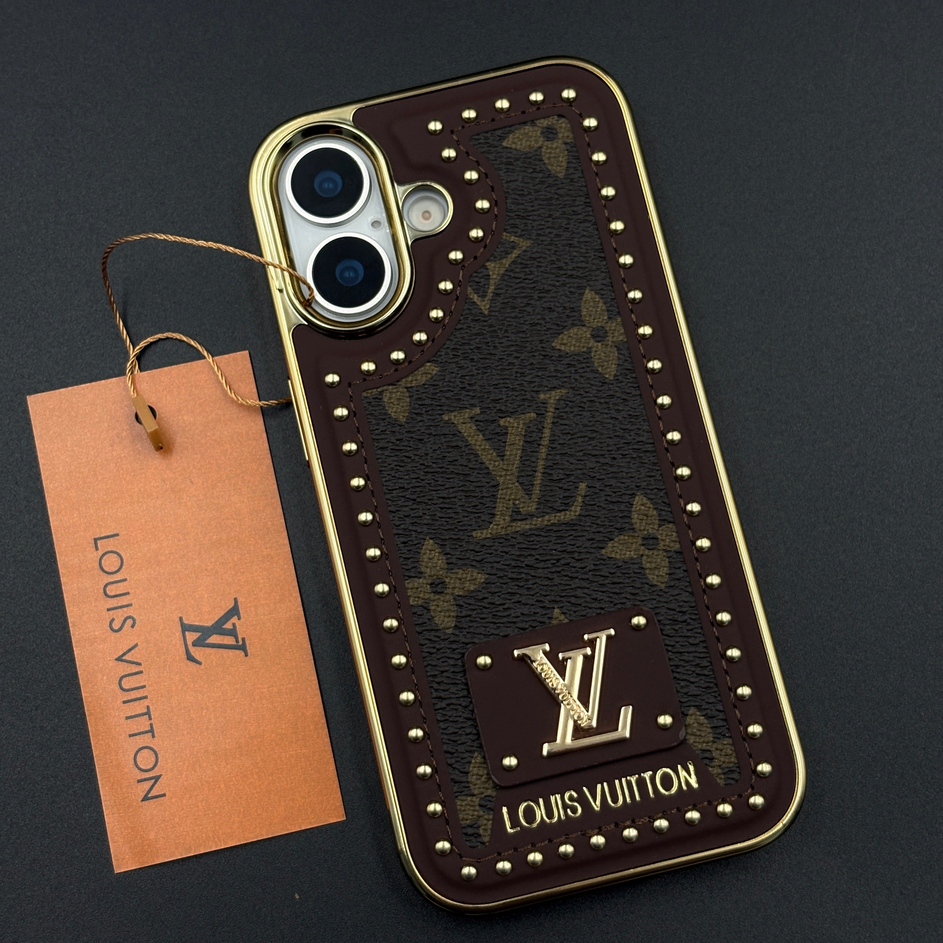 Gold Chrome Border Luxury Fashion Brand Monogram Case for iPhone 17