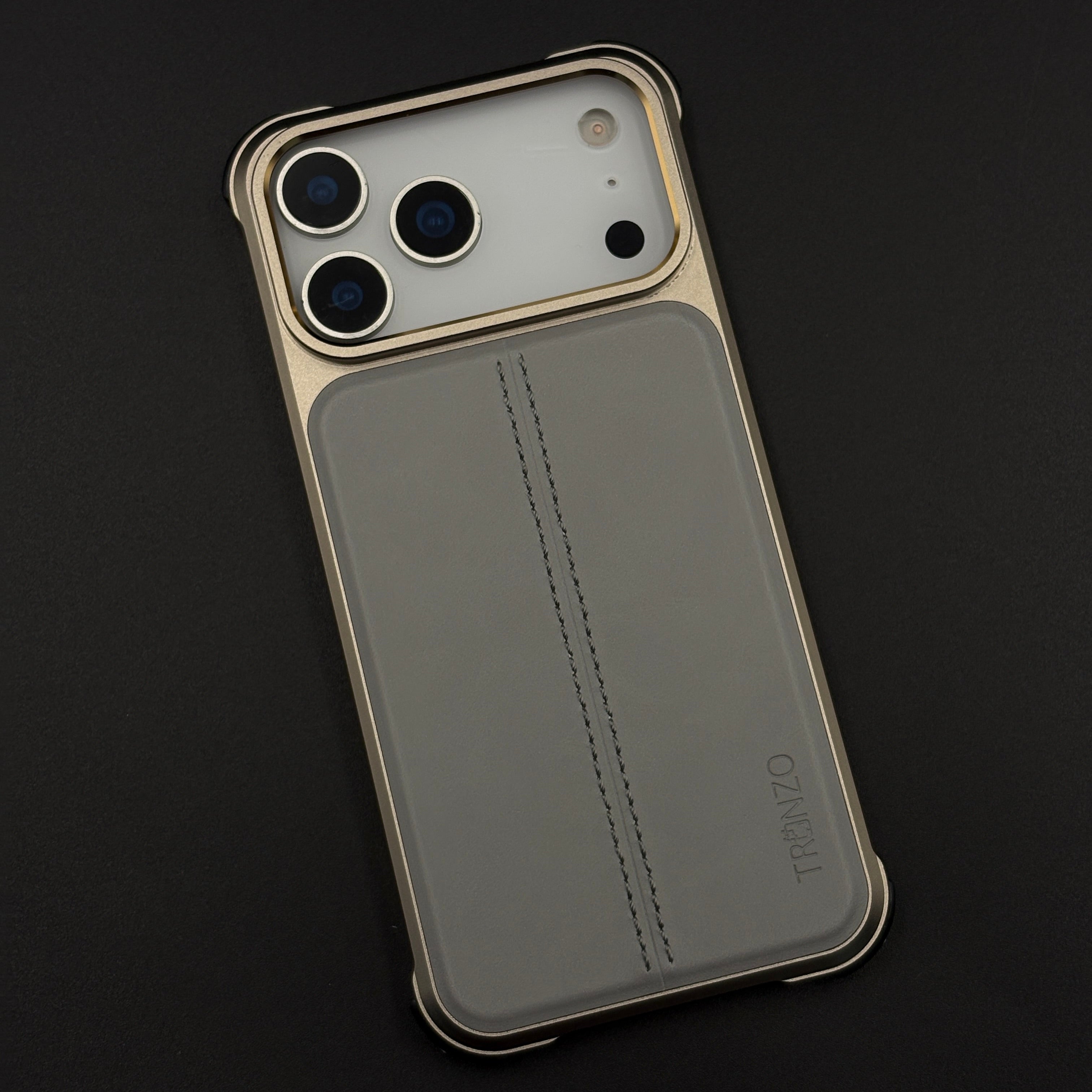Aluminum Frame Hidden MagSafe Leather Stitch Case Cover for iPhone 17 Series