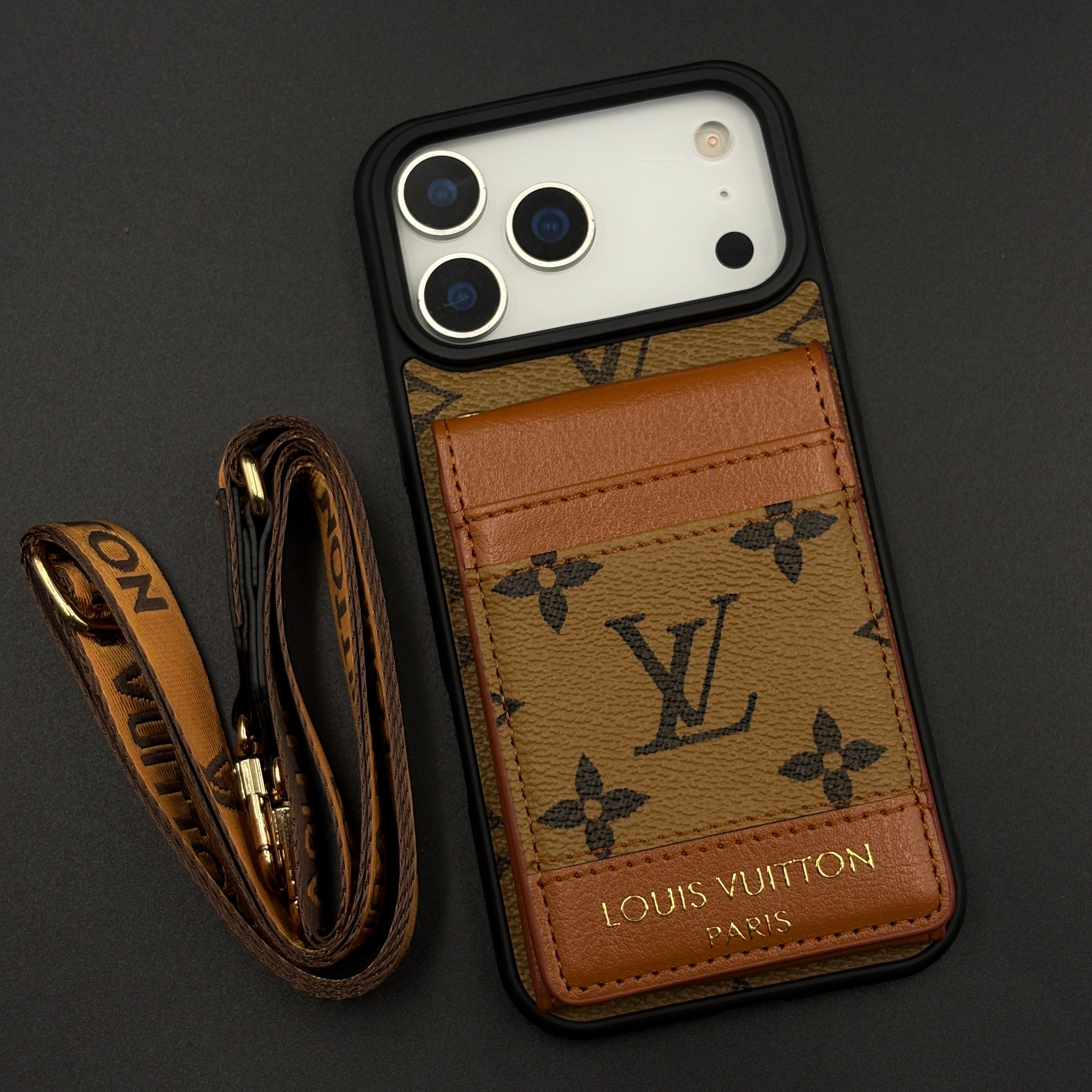 Luxury Fashion Brand Monogram Cardholder Sling Case with Mirror for iPhone 17 Series