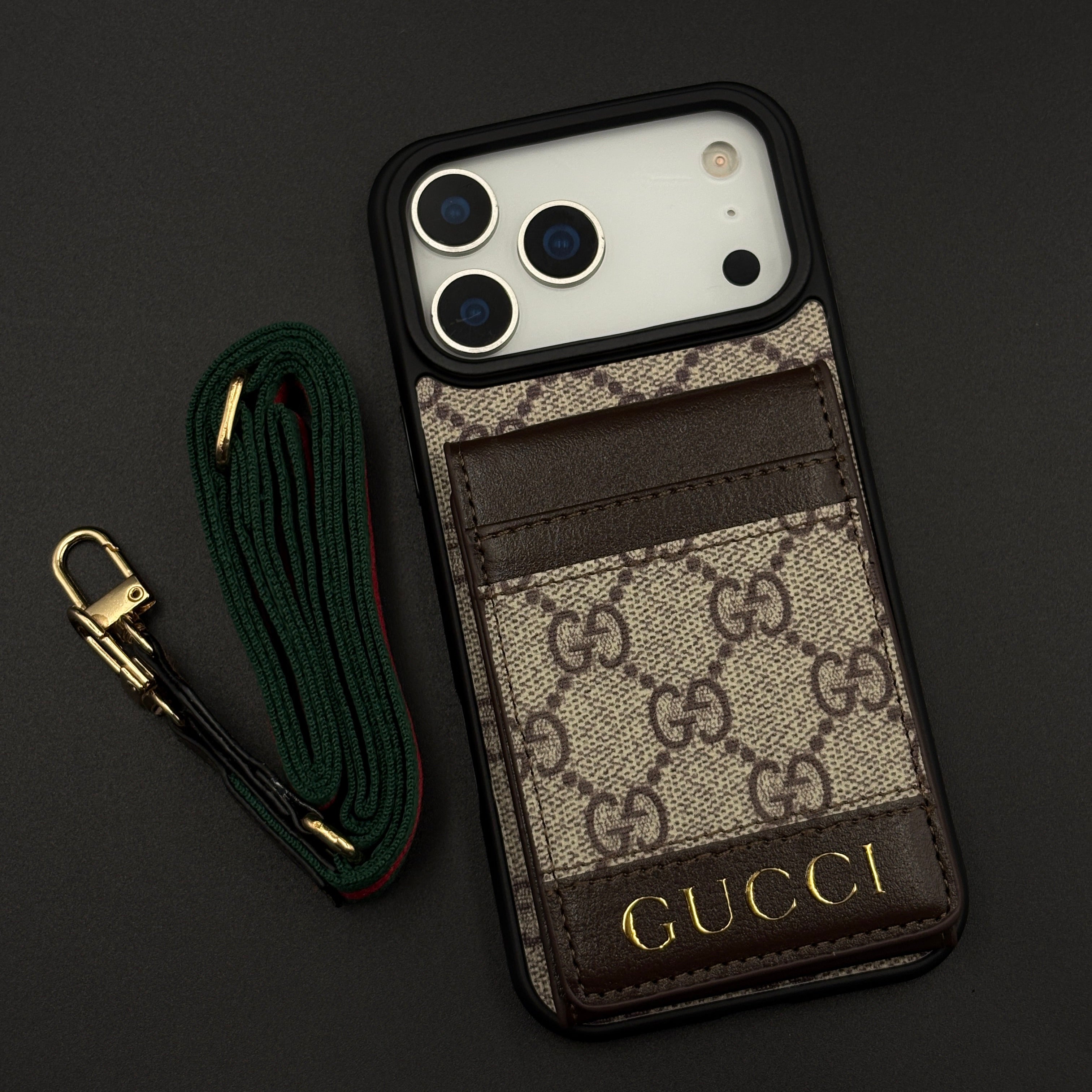 Luxury GG Monogram Cardholder Sling Case with Mirror for iPhone 17 Series