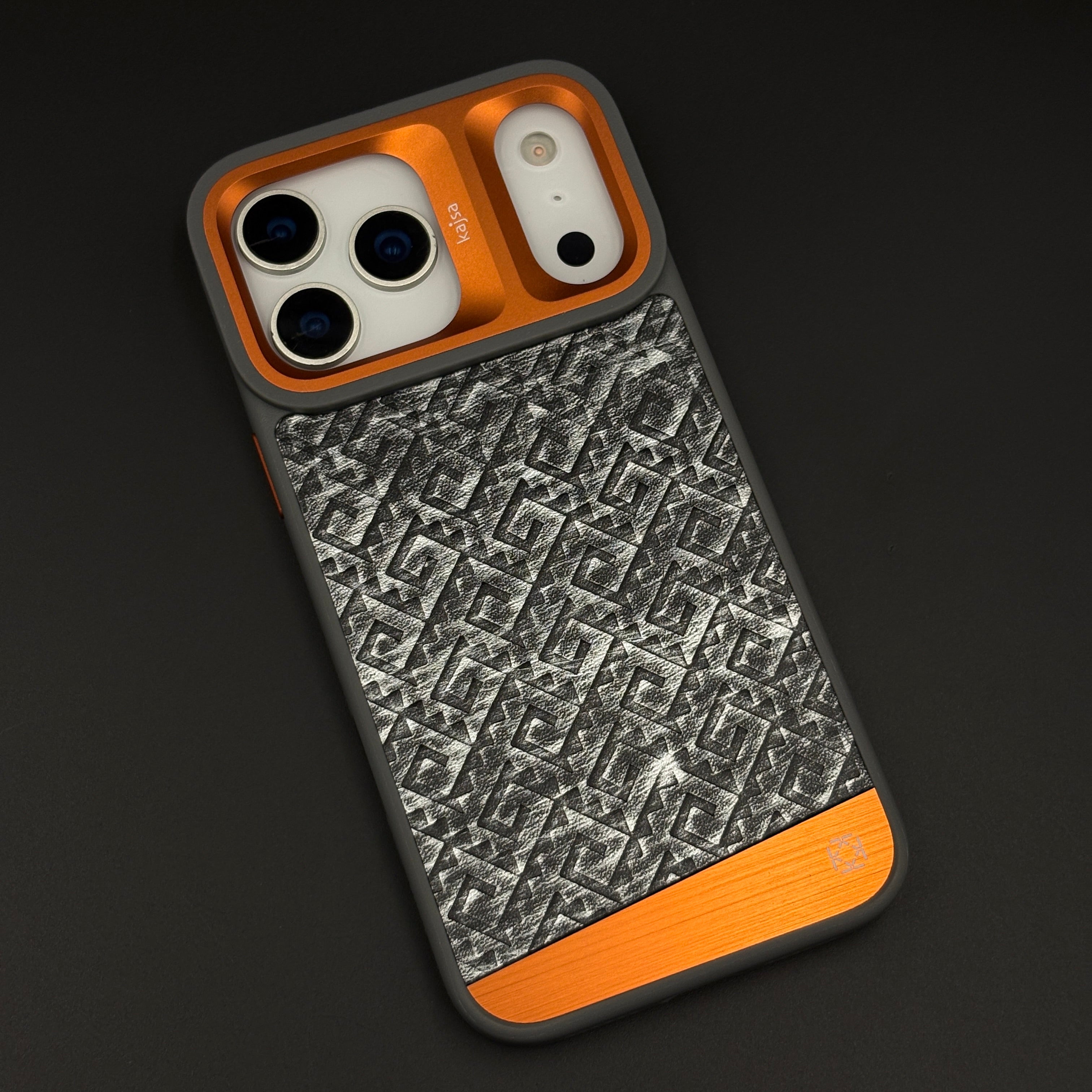 Geometric Metal & Textured Mobile Back Case Cover with AI Button for iPhone 17 Series | Dual-Tone Protective