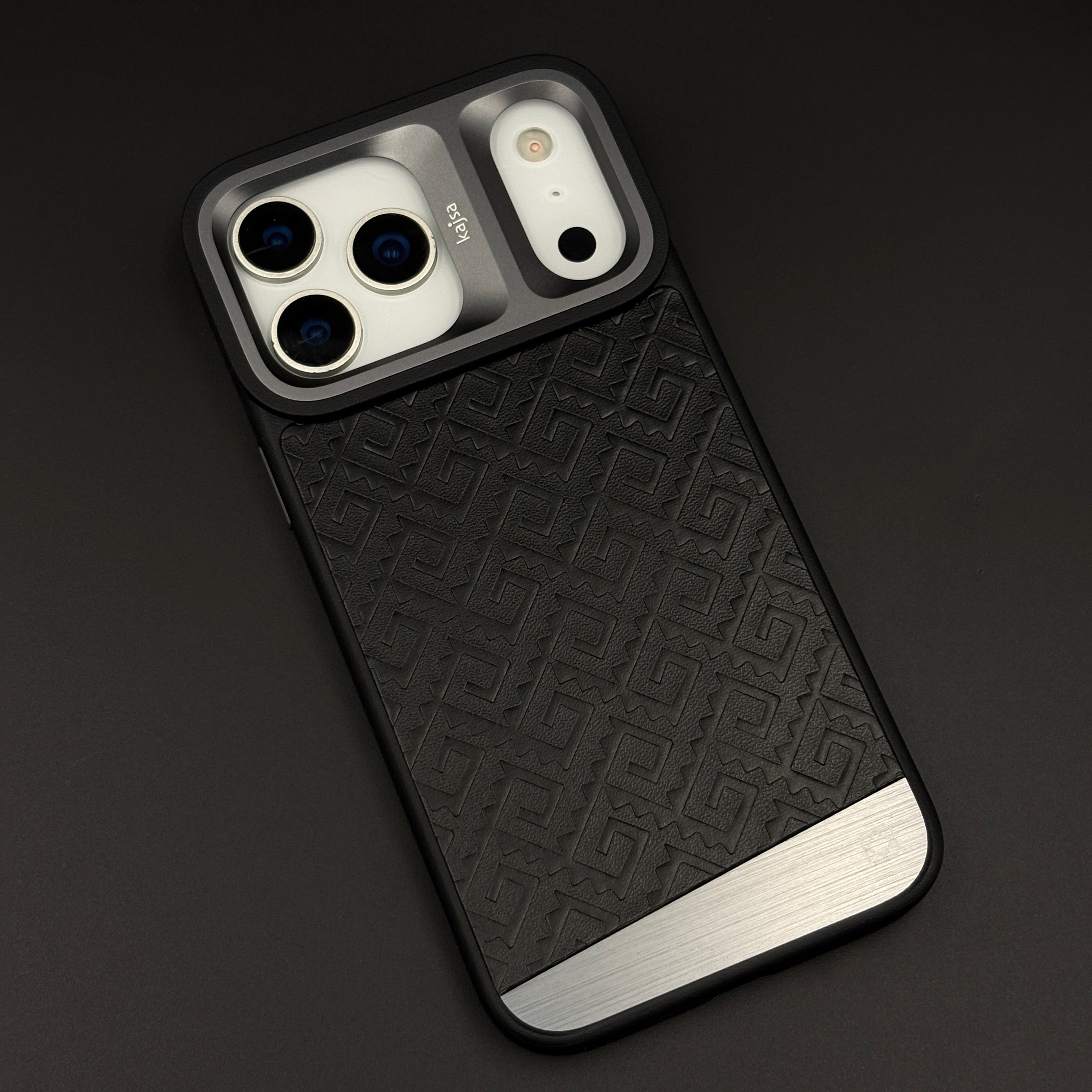 Geometric Metal & Textured Mobile Back Case Cover with AI Button for iPhone 17 Series | Dual-Tone Protective