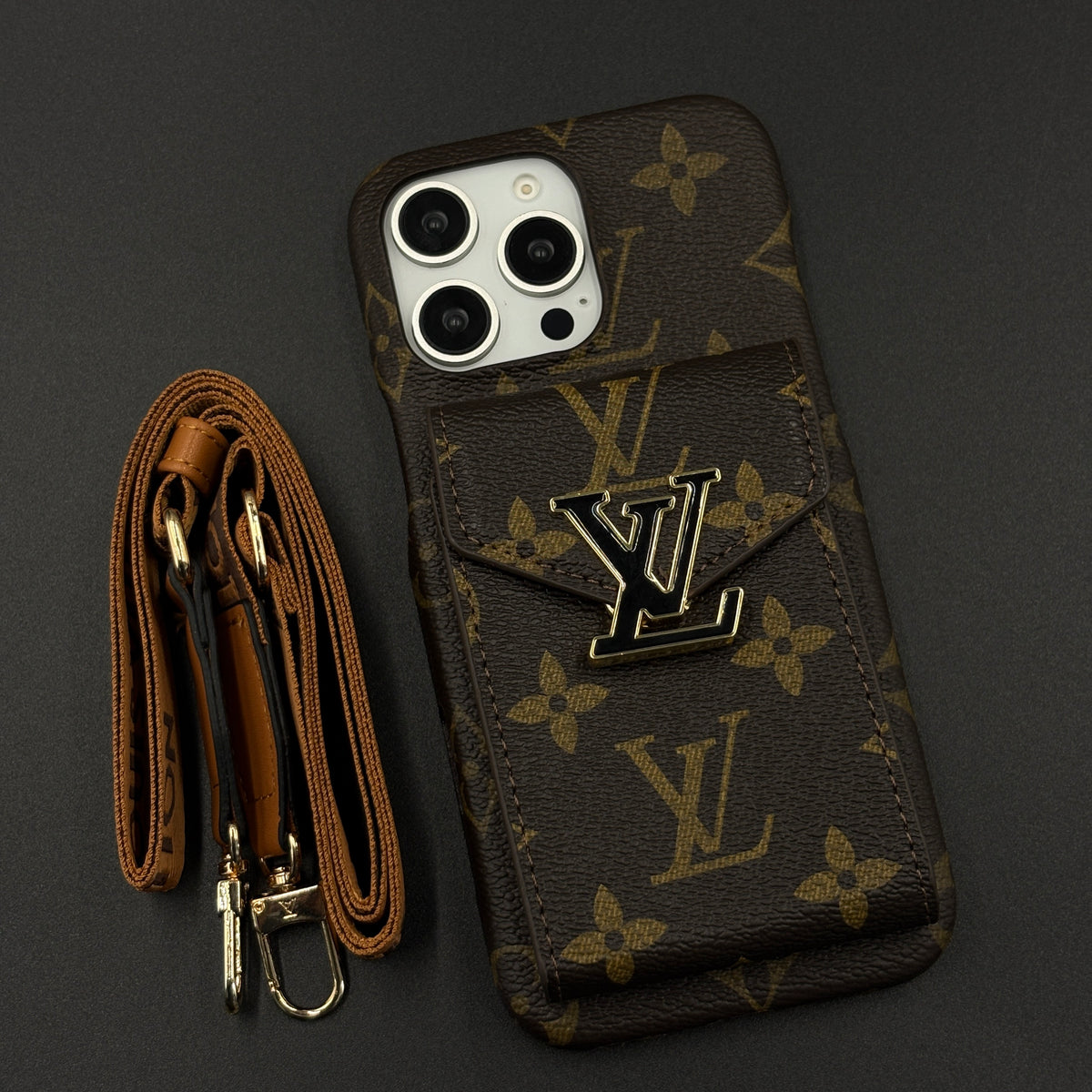 Luxury Fashion Brand Monogram Cardholder Sling Case for iPhone