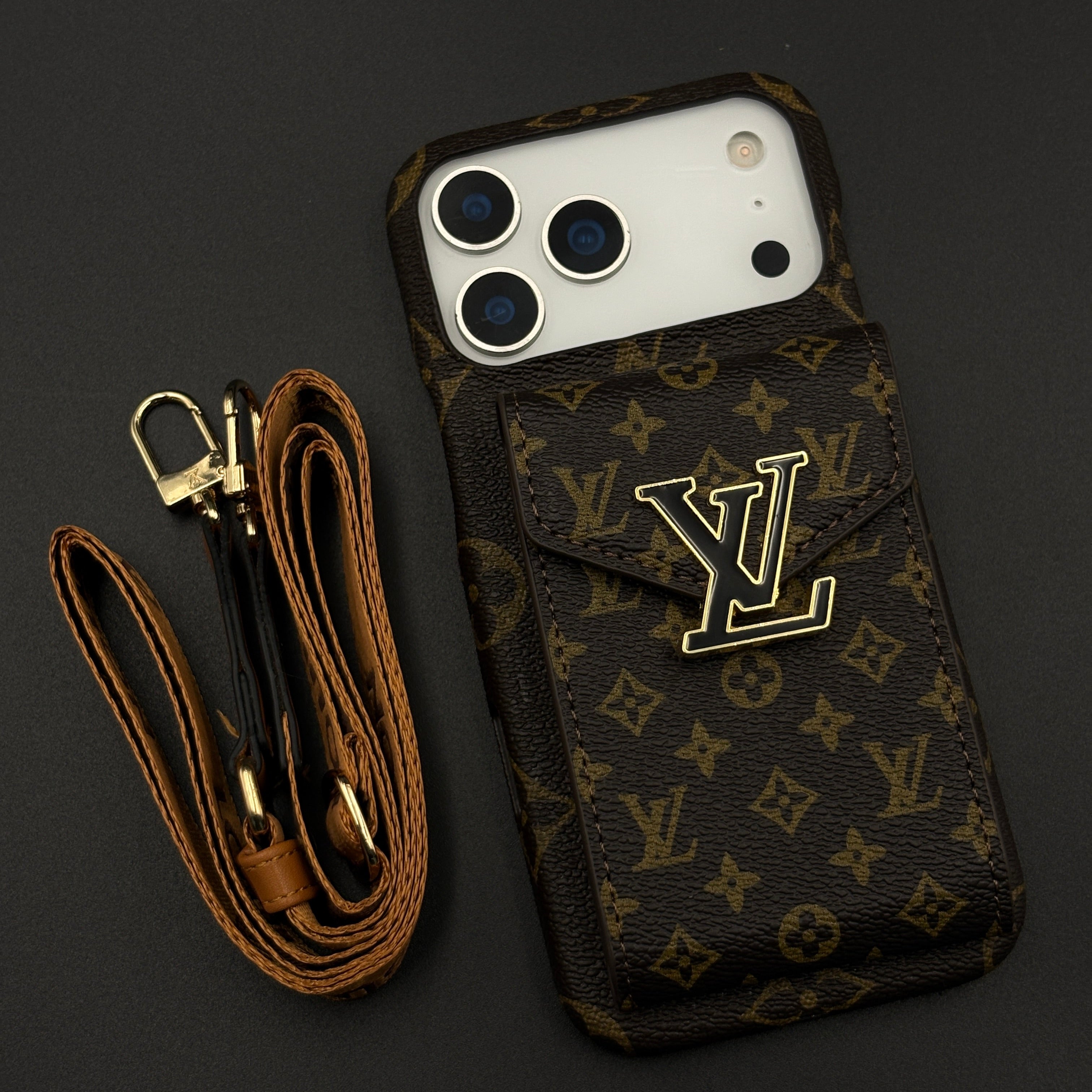 Luxury Fashion Brand Monogram Cardholder Sling Case for iPhone 17 Series