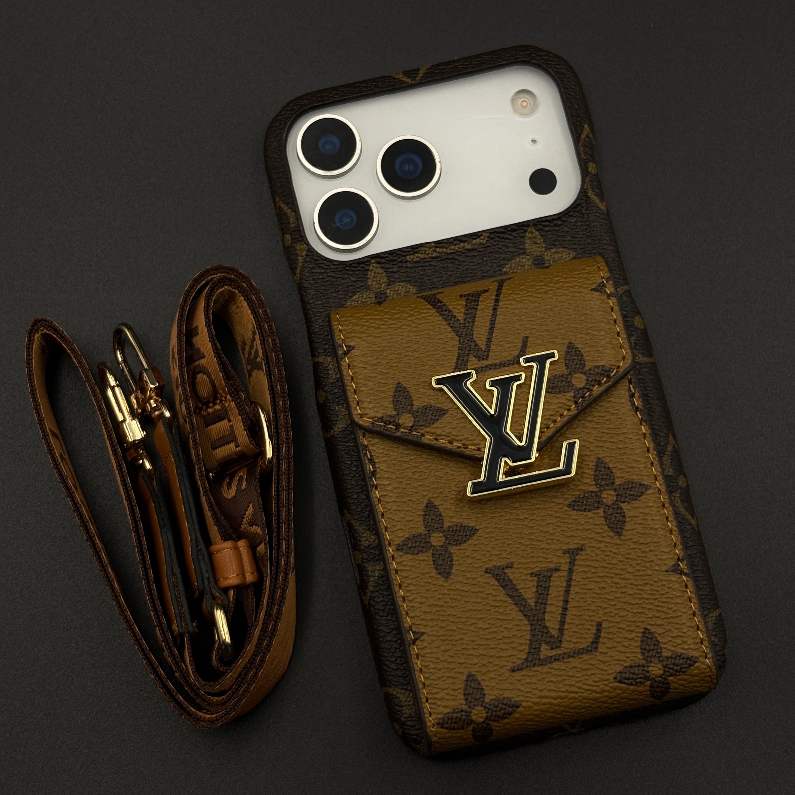 Luxury Fashion Brand Monogram Cardholder Sling Case for iPhone 17 Series