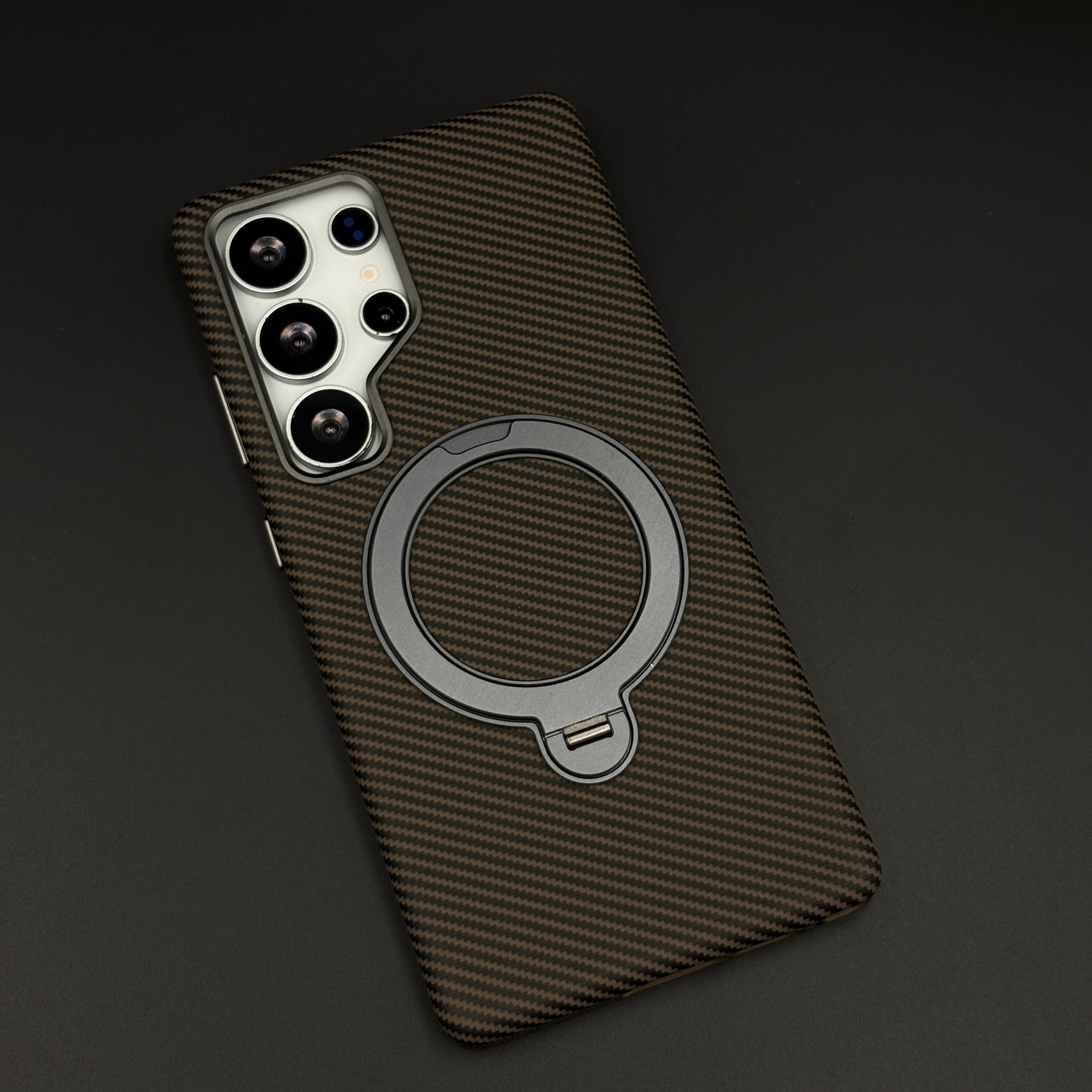 Carbon Fibre Case with Rotating Stand & MagSafe for Samsung Galaxy S24 Ultra | Protective Cover