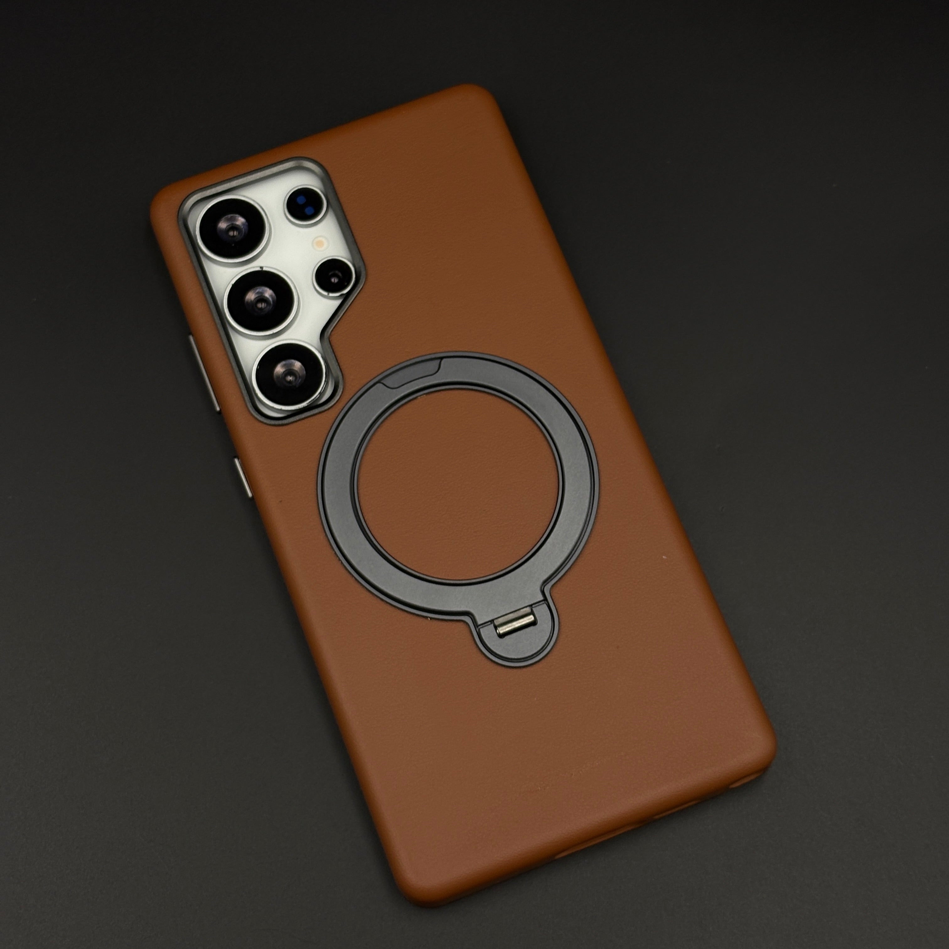 Genuine Leather Mobile Case Cover with 360° Rotating Stand & MagSafe for Samsung Galaxy S24 Ultra | Protective Cover