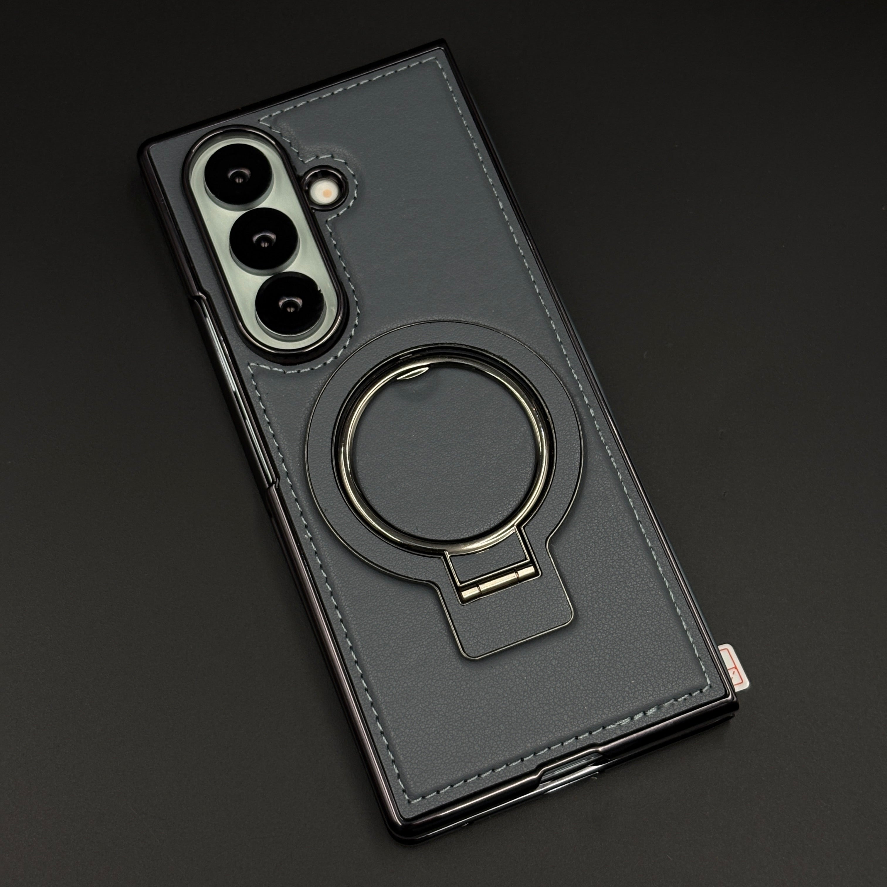 Stitched Leather Rotating Metal Stand MagSafe Mobile Case Cover for Samsung Galaxy Z Fold 7 | Front Screen Protector Included