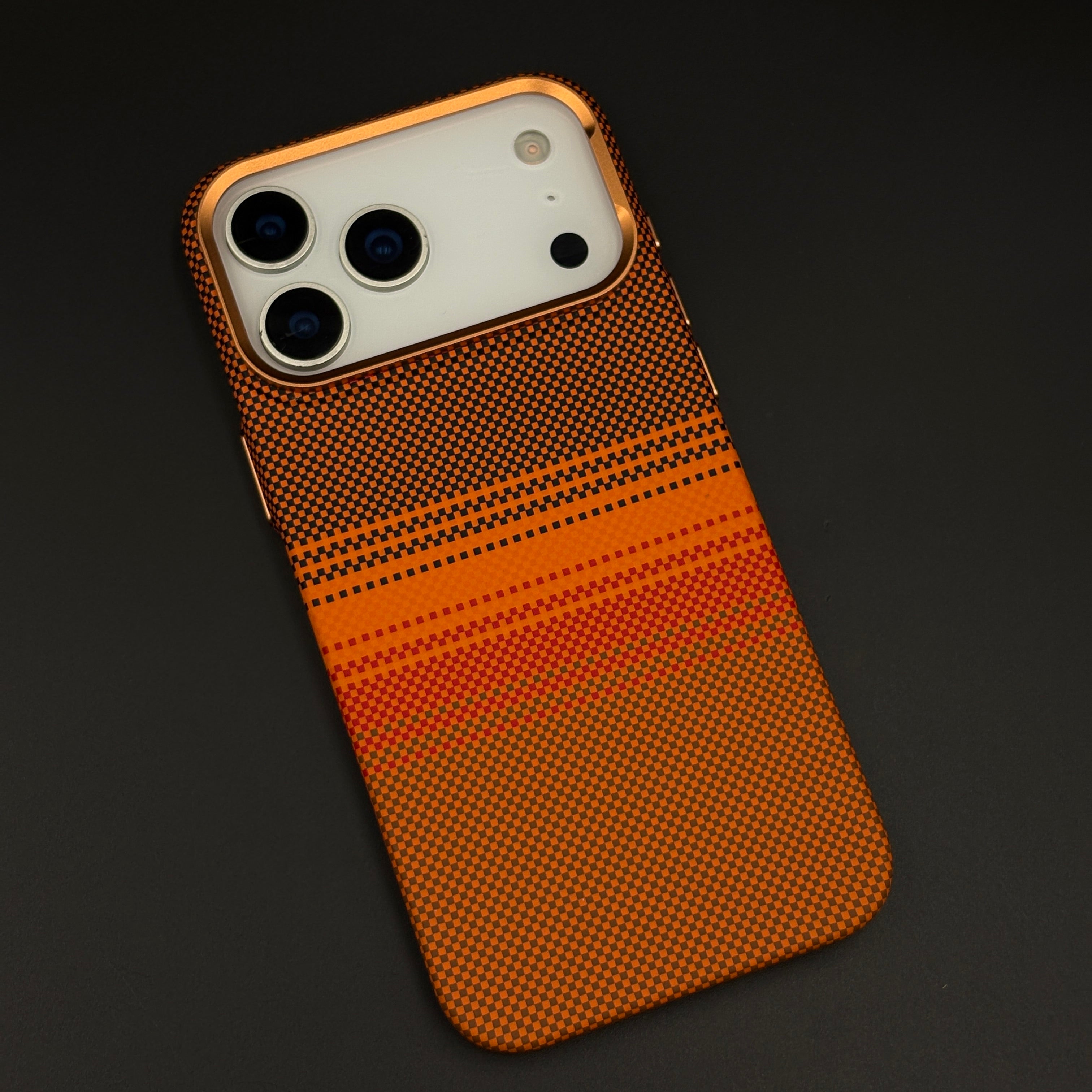 Burnt Orange Carbon Fibre Feel Hidden MagSafe Mobile Case Cover for iPhone 17 Series | Slim Protective Shell