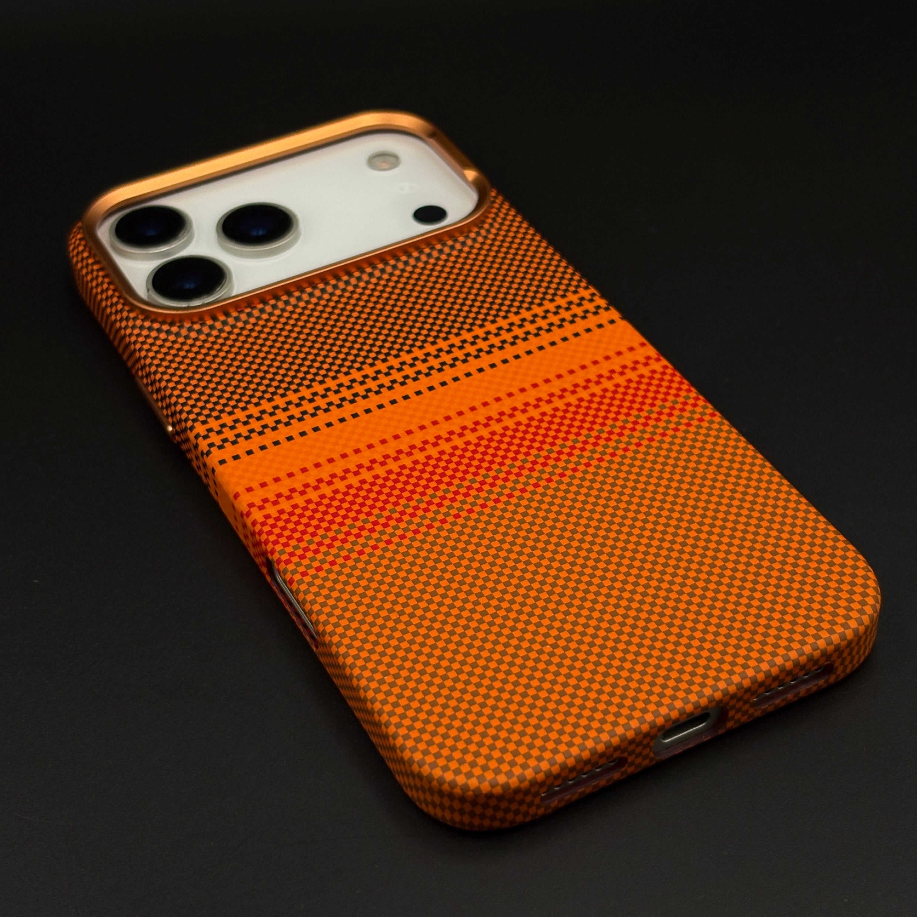 Burnt Orange Carbon Fibre Feel Hidden MagSafe Mobile Case Cover for iPhone 17 Series | Slim Protective Shell