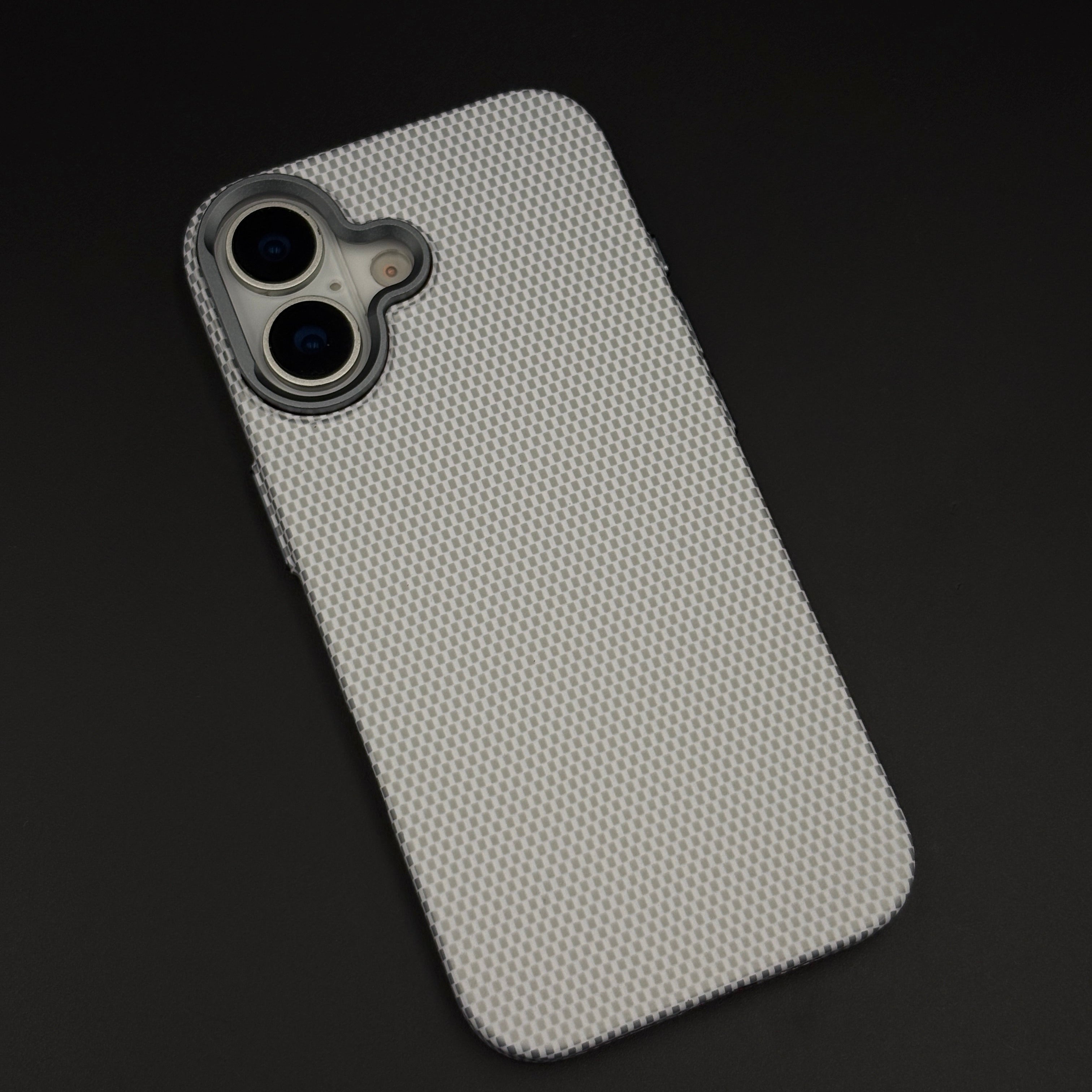 Pearl White Carbon Fibre Feel Hidden MagSafe Mobile Case Cover for iPhone 17 | Slim Protective Shell