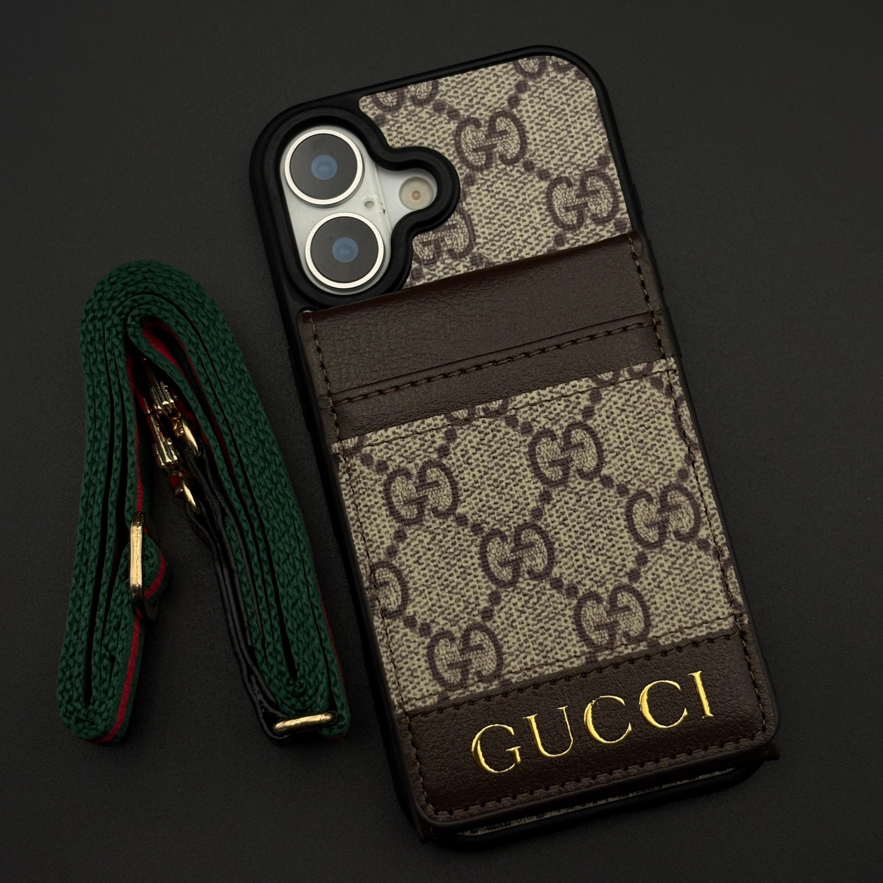 Luxury GG Monogram Cardholder Sling Case with Mirror for iPhone 17