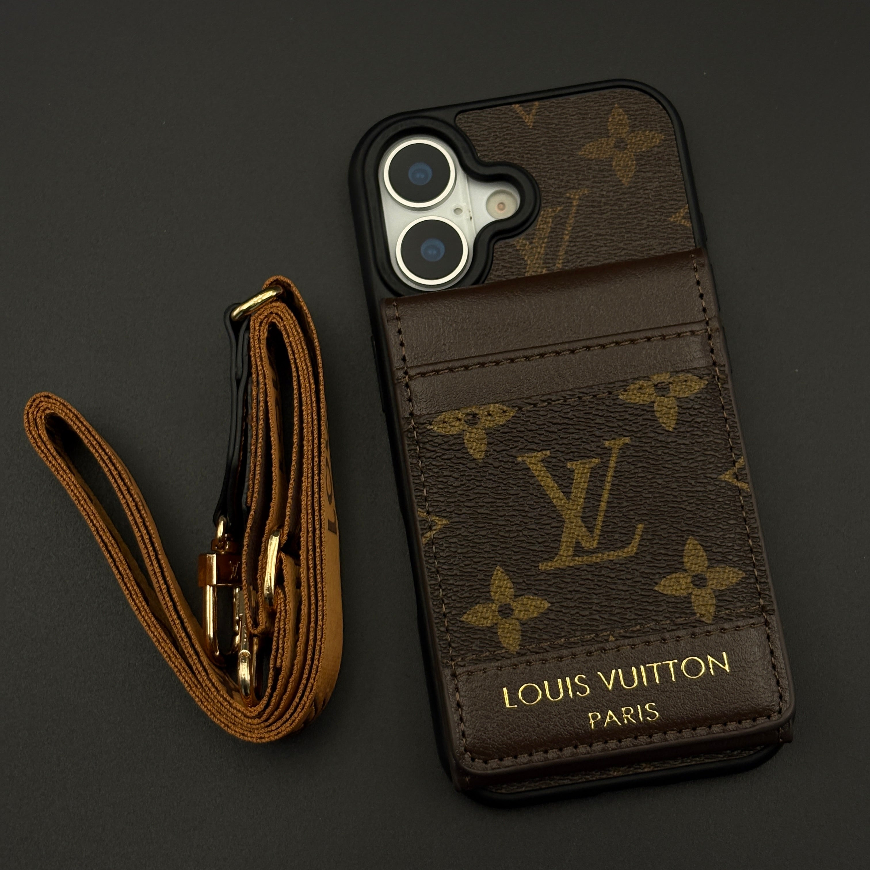 Luxury Fashion Brand Monogram Cardholder Sling Case with Mirror for iPhone 17