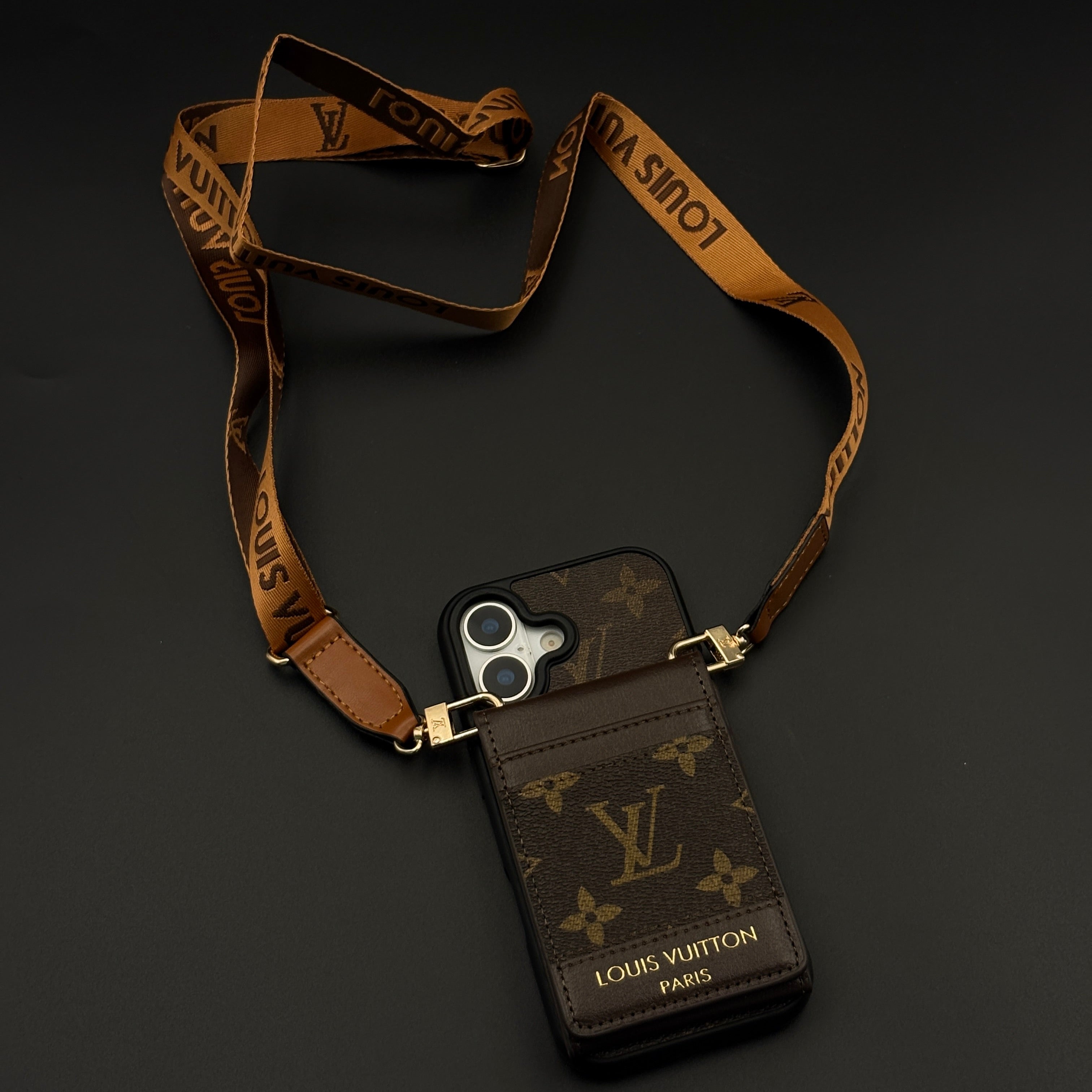 Luxury Fashion Brand Monogram Cardholder Sling Case with Mirror for iPhone 17