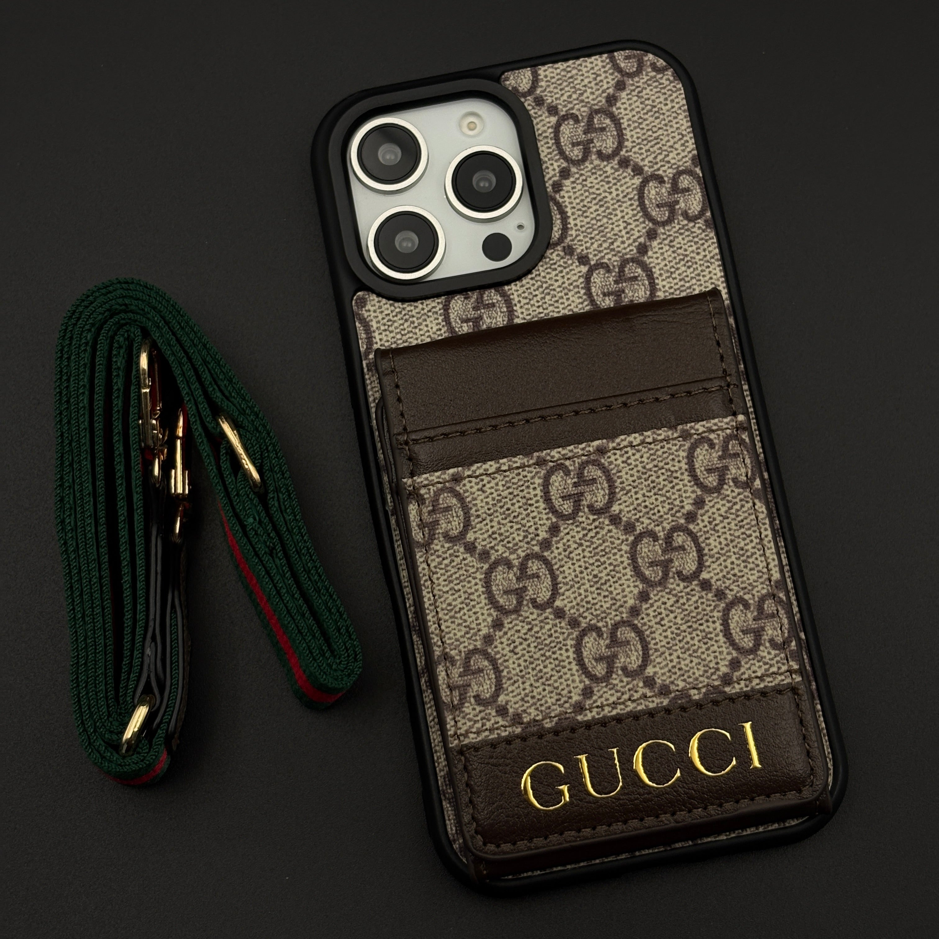 Luxury GG Monogram Cardholder Sling Case with Mirror for iPhone