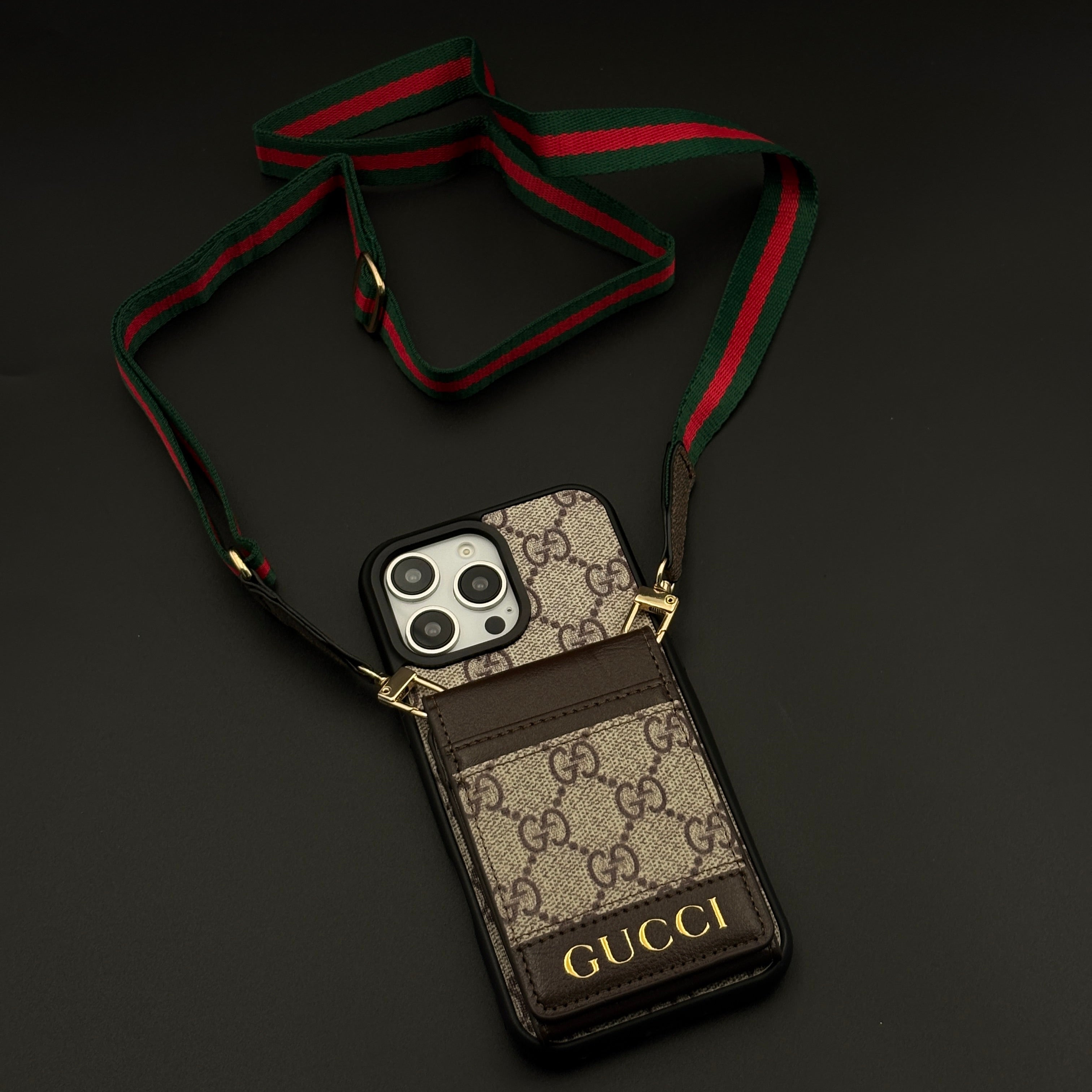 Luxury GG Monogram Cardholder Sling Case with Mirror for iPhone
