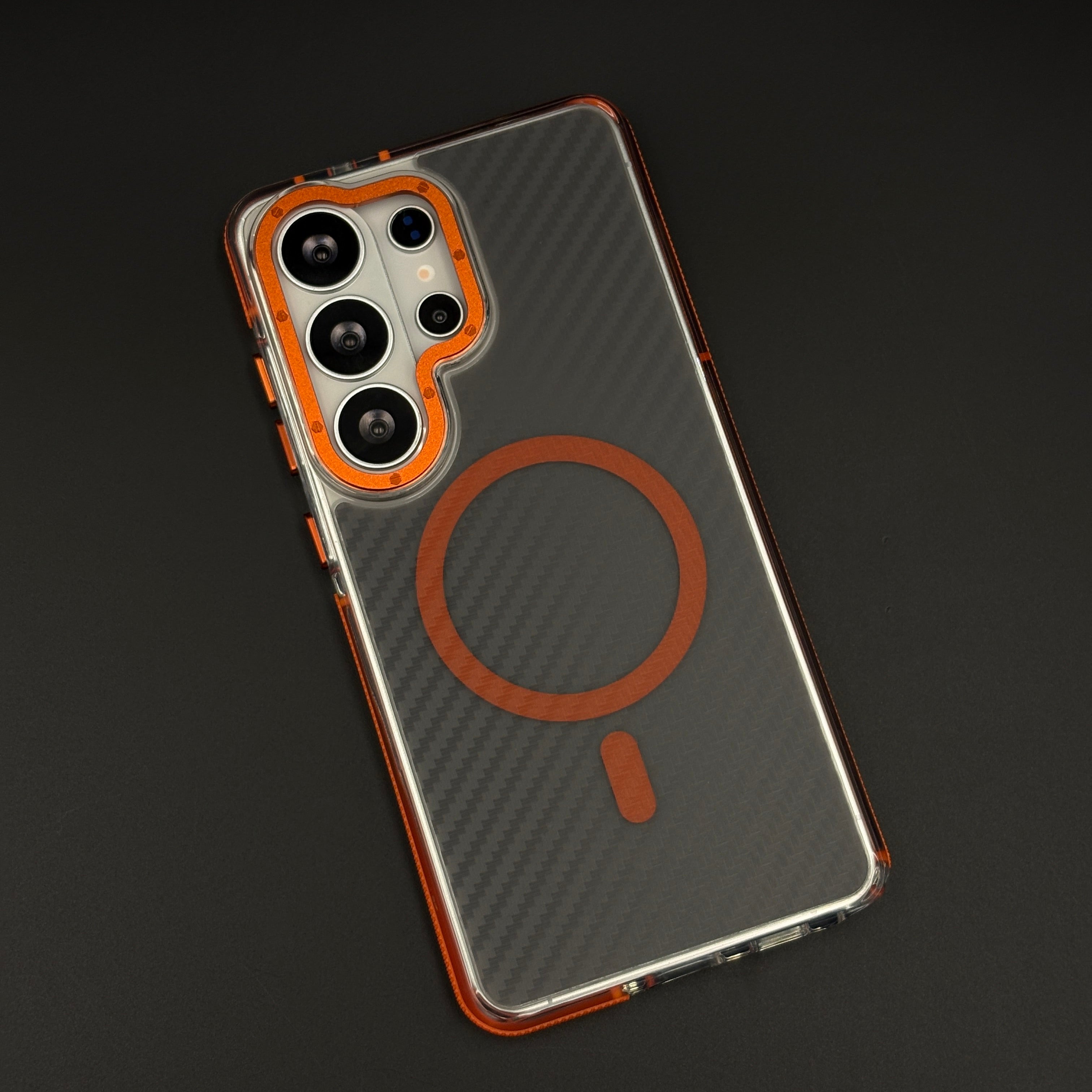 Carbon Fibre Matte MagSafe Orange Case for Samsung Galaxy S26 Ultra | Smokey Finish Protection