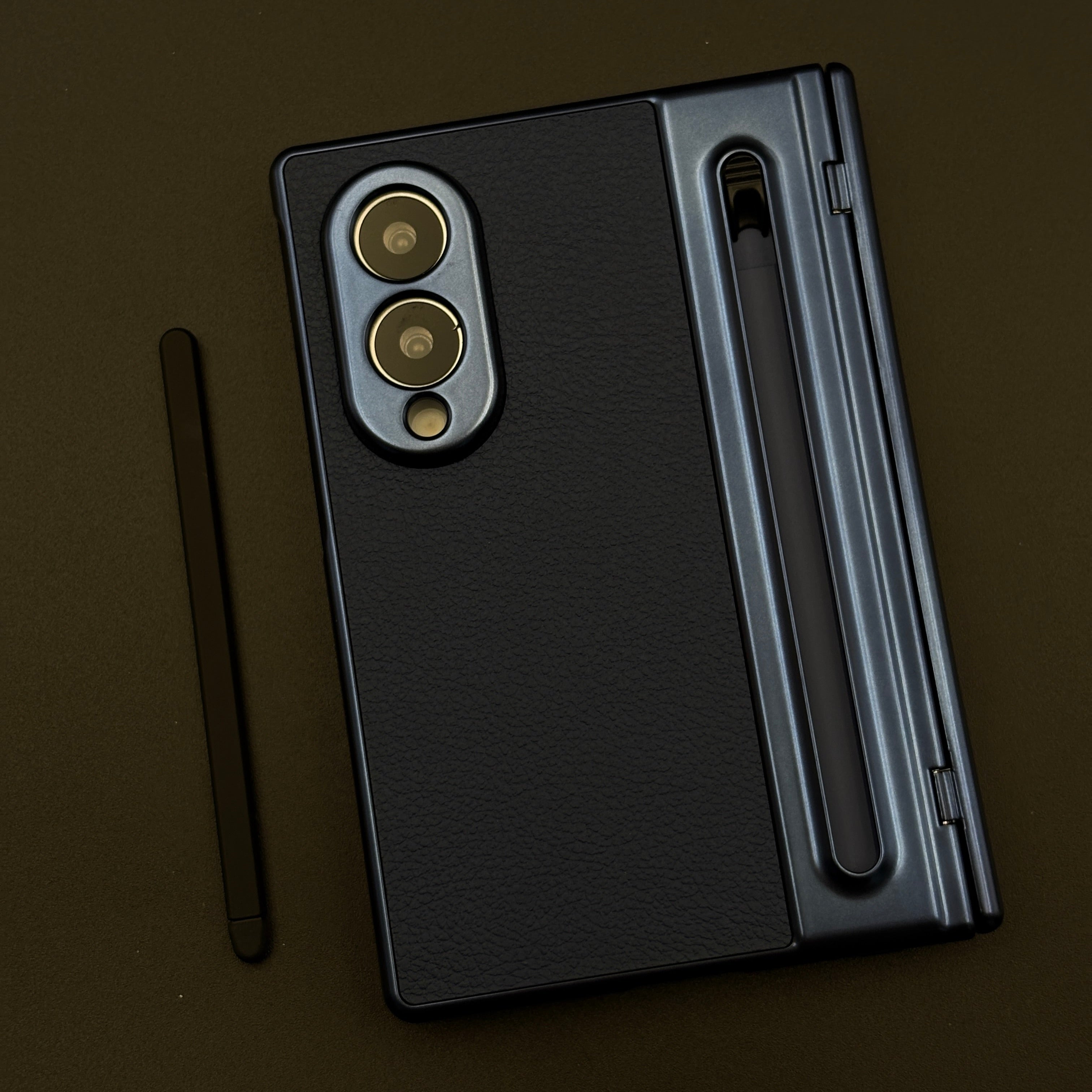 All-in-One Case | Leather Texture with Pen for Samsung Galaxy Z Fold 8 | Front Screen Protector & Side Hinge Protection