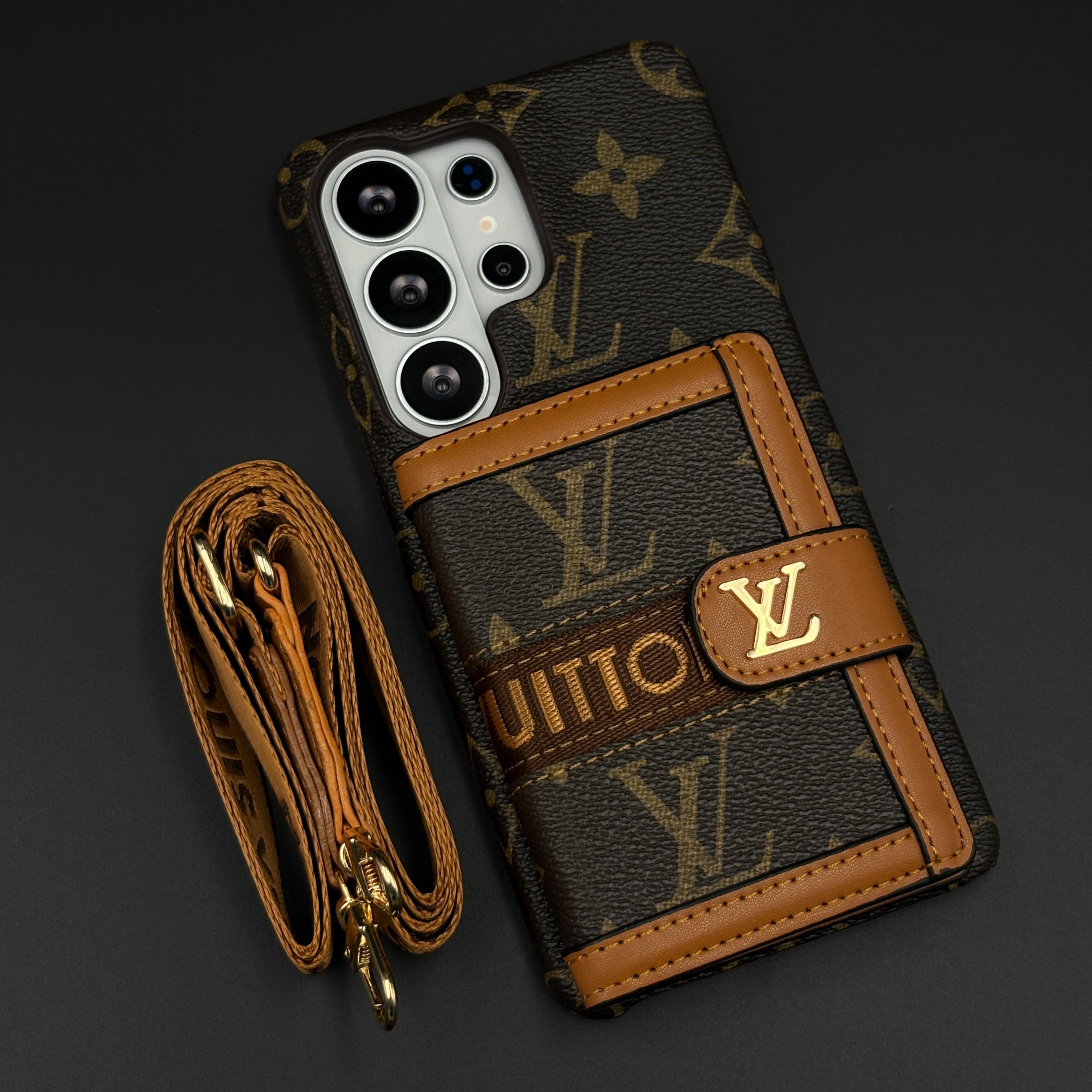 Luxury Brand Wallet Cardholder Leather Case with Crossbody Sling for Samsung Galaxy S26 Ultra