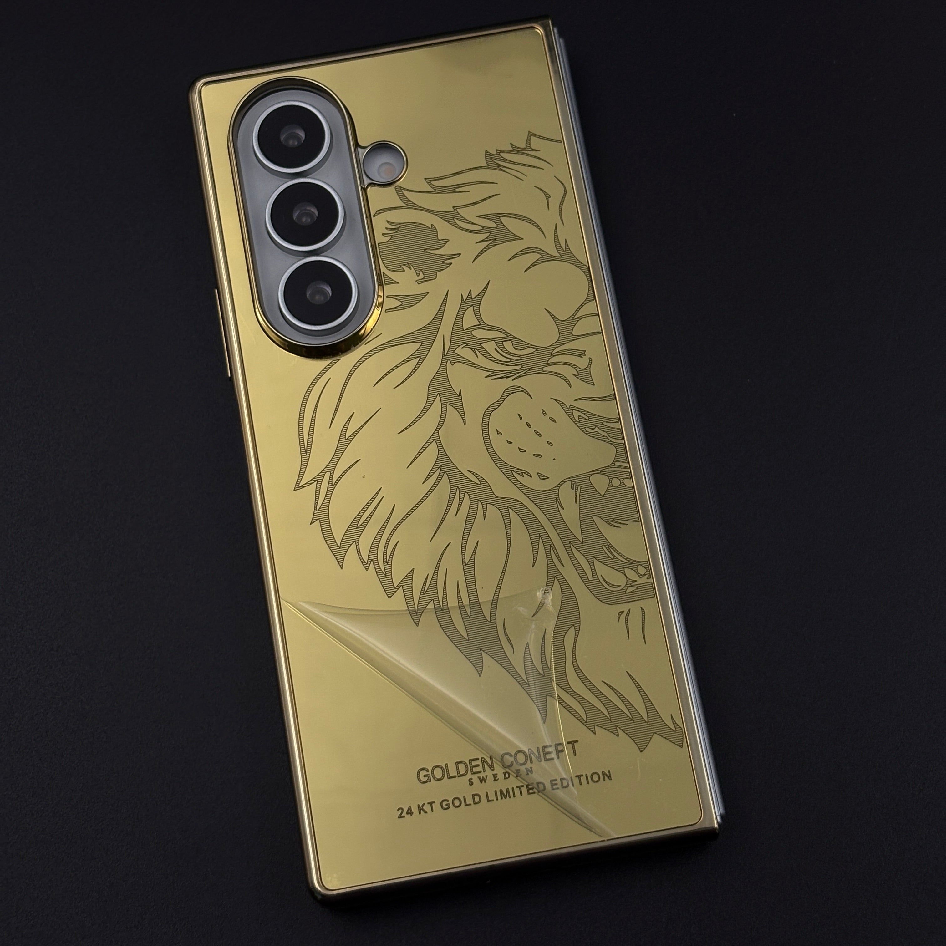 Handcrafted 24K Gold Plated Lion The King Case for Samsung Galaxy Z Fold 8 Ultra | Luxury Limited Edition Cover