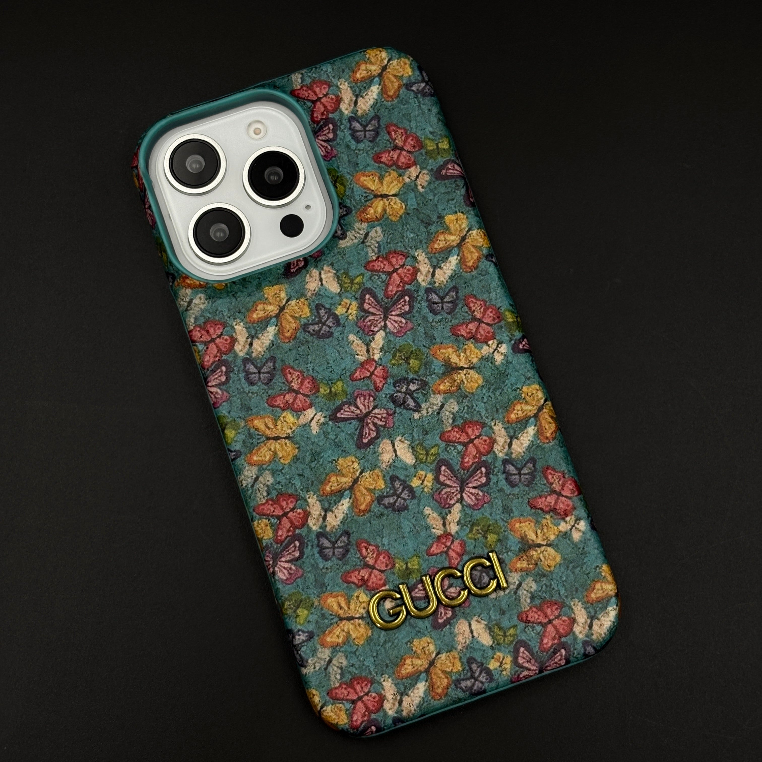GG Butterfly Pattern Leather Case for iPhone Series | Luxury Designer Shockproof Cover