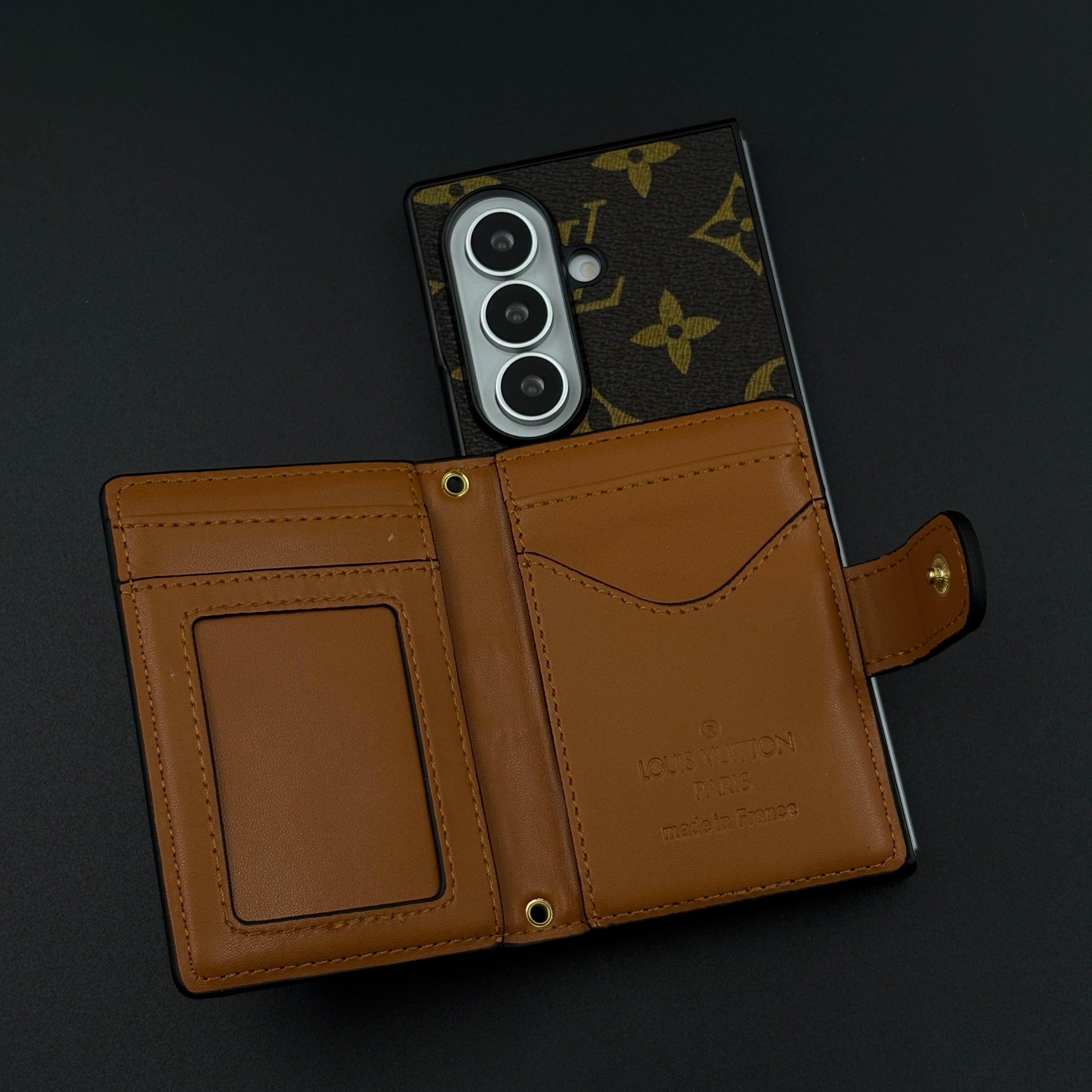 Luxury Monogram Cardholder Wallet Case with Crossbody Sling for Samsung Galaxy Z Fold 8 Ultra | Designer Brown Edition