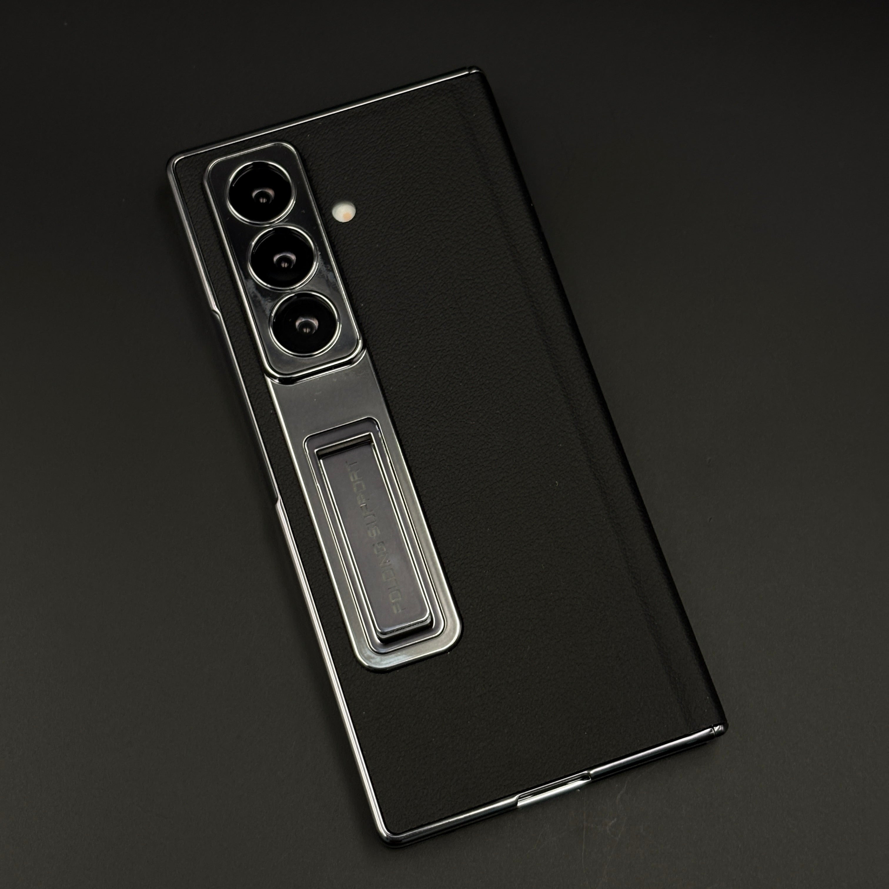 Leather Hinge Protection Kickstand Mobile Case Cover for Samsung Galaxy Z Fold 7 | Front Screen Protector Included