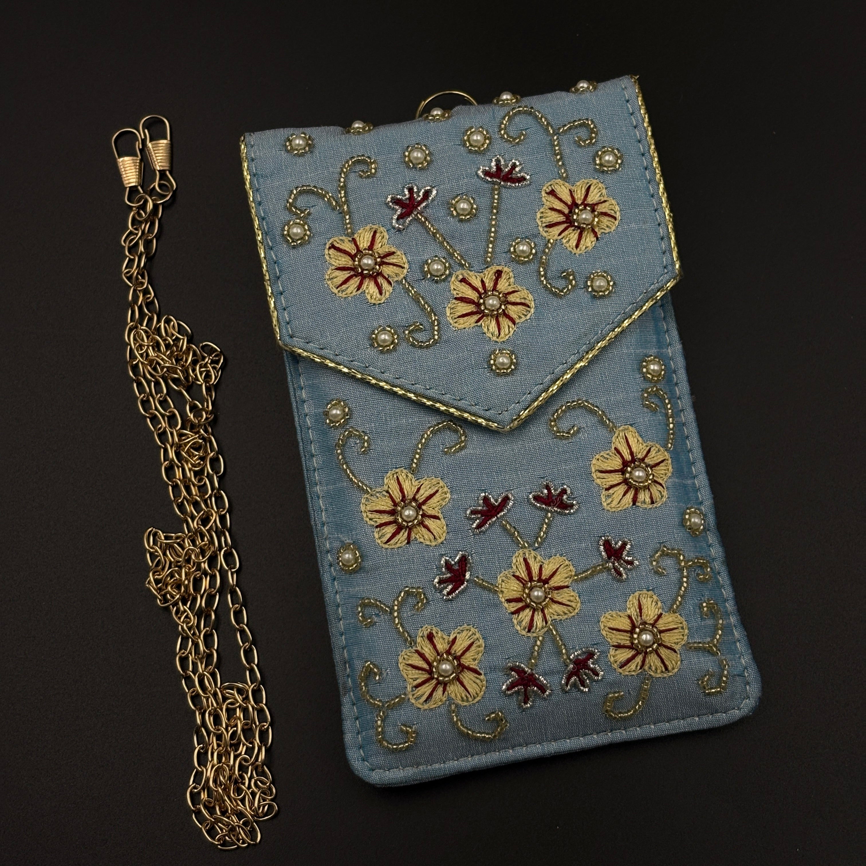 Festive Raksha Bandhan Blue Blossom Vine Universal Mobile Pouch with Sling