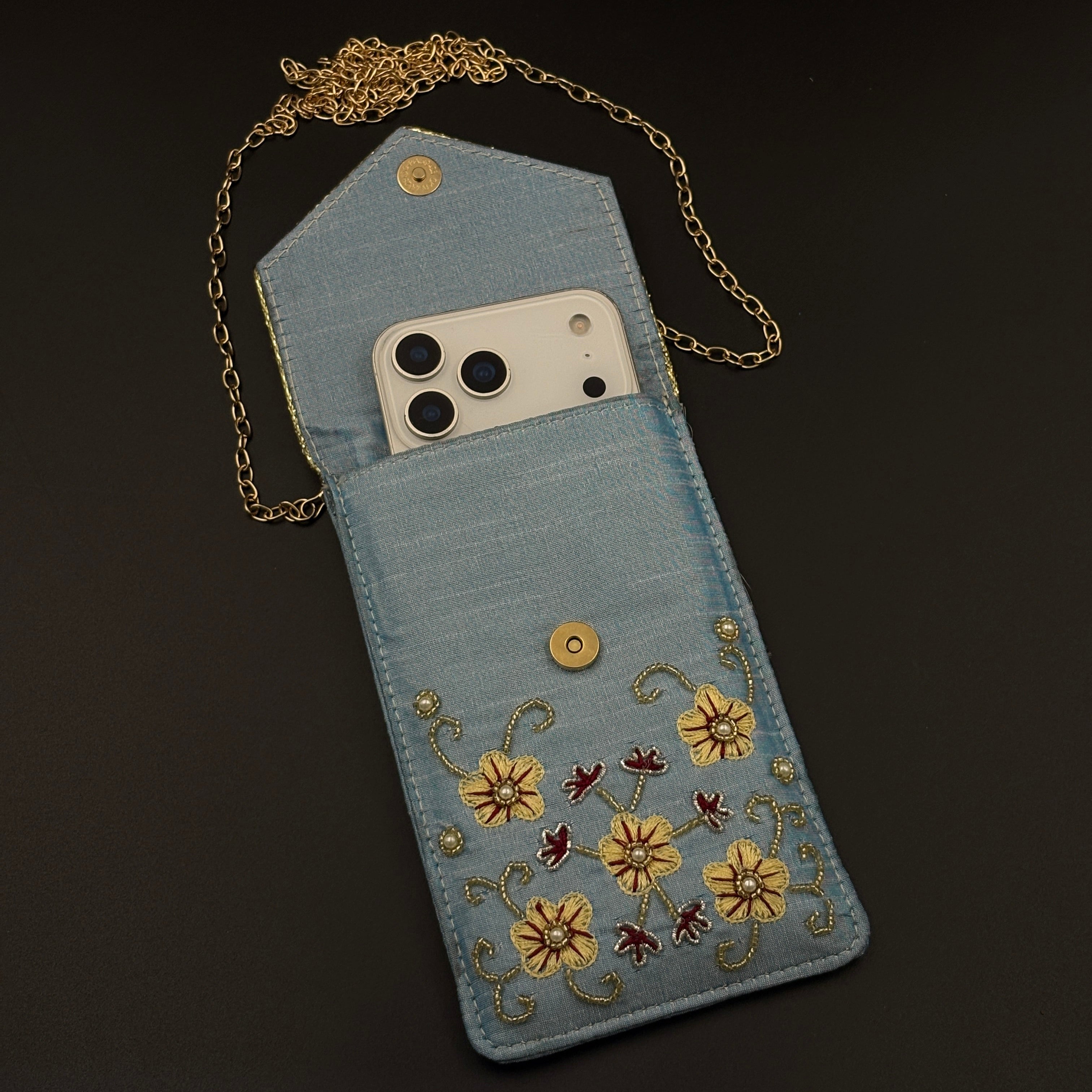 Festive Raksha Bandhan Blue Blossom Vine Universal Mobile Pouch with Sling