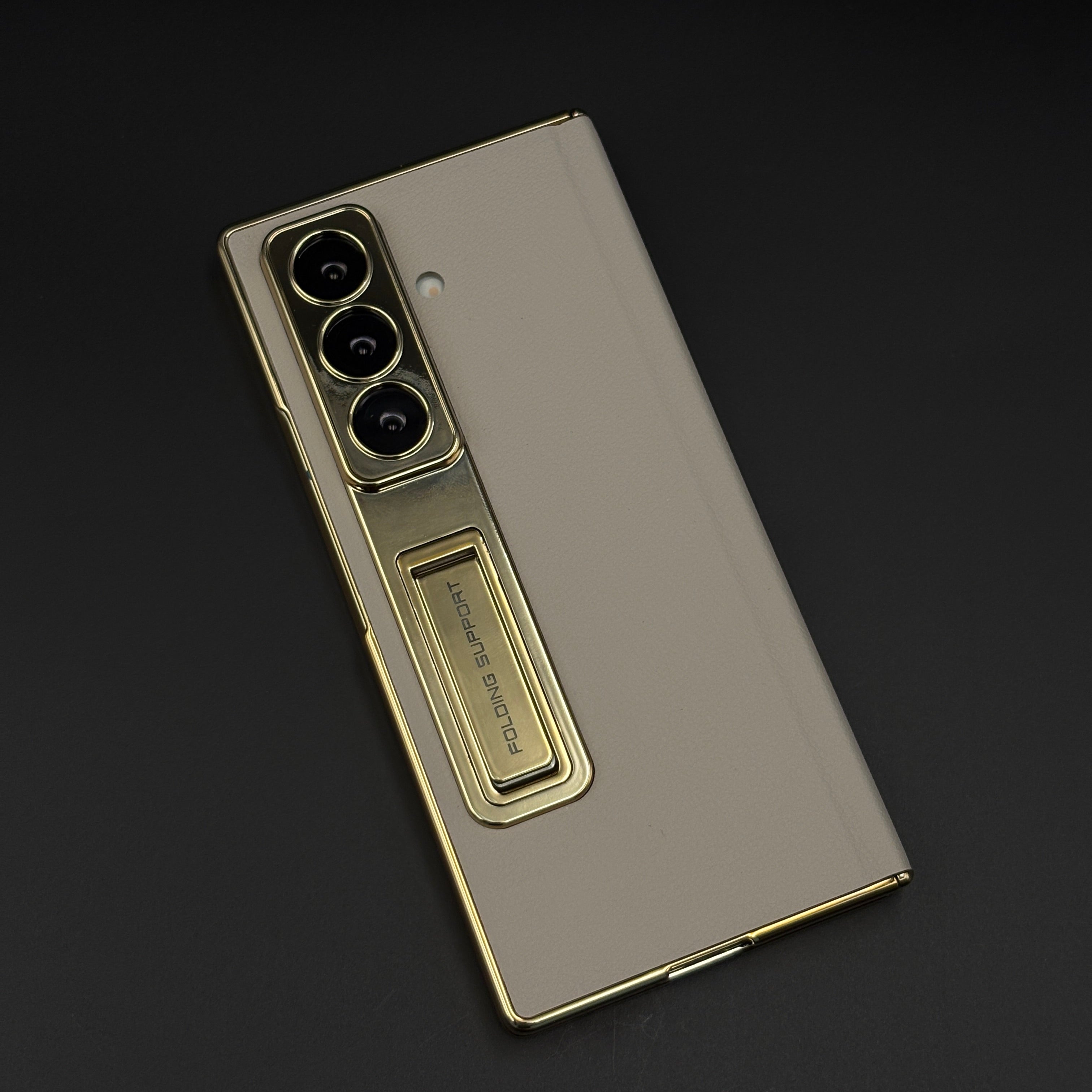 Leather Hinge Protection Kickstand Mobile Case Cover for Samsung Galaxy Z Fold 7 | Front Screen Protector Included