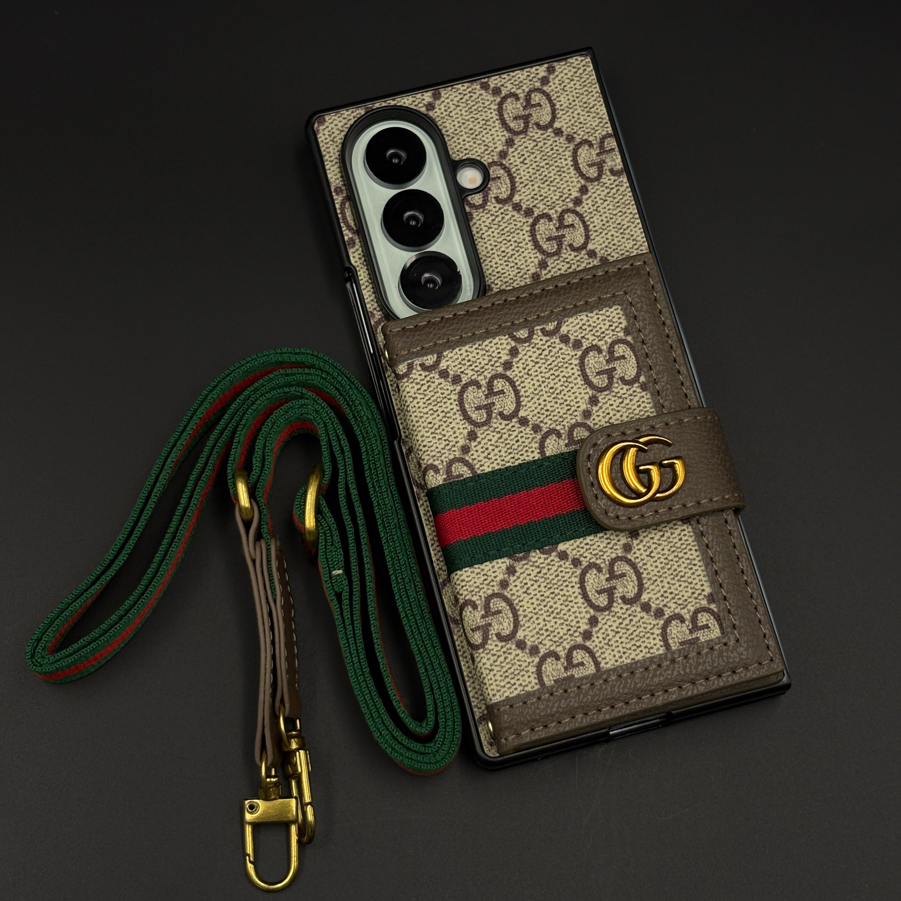 Luxury GG Wallet Case with Sling for Samsung Galaxy Z Fold 7 | Crossbody Strap | Card Holder
